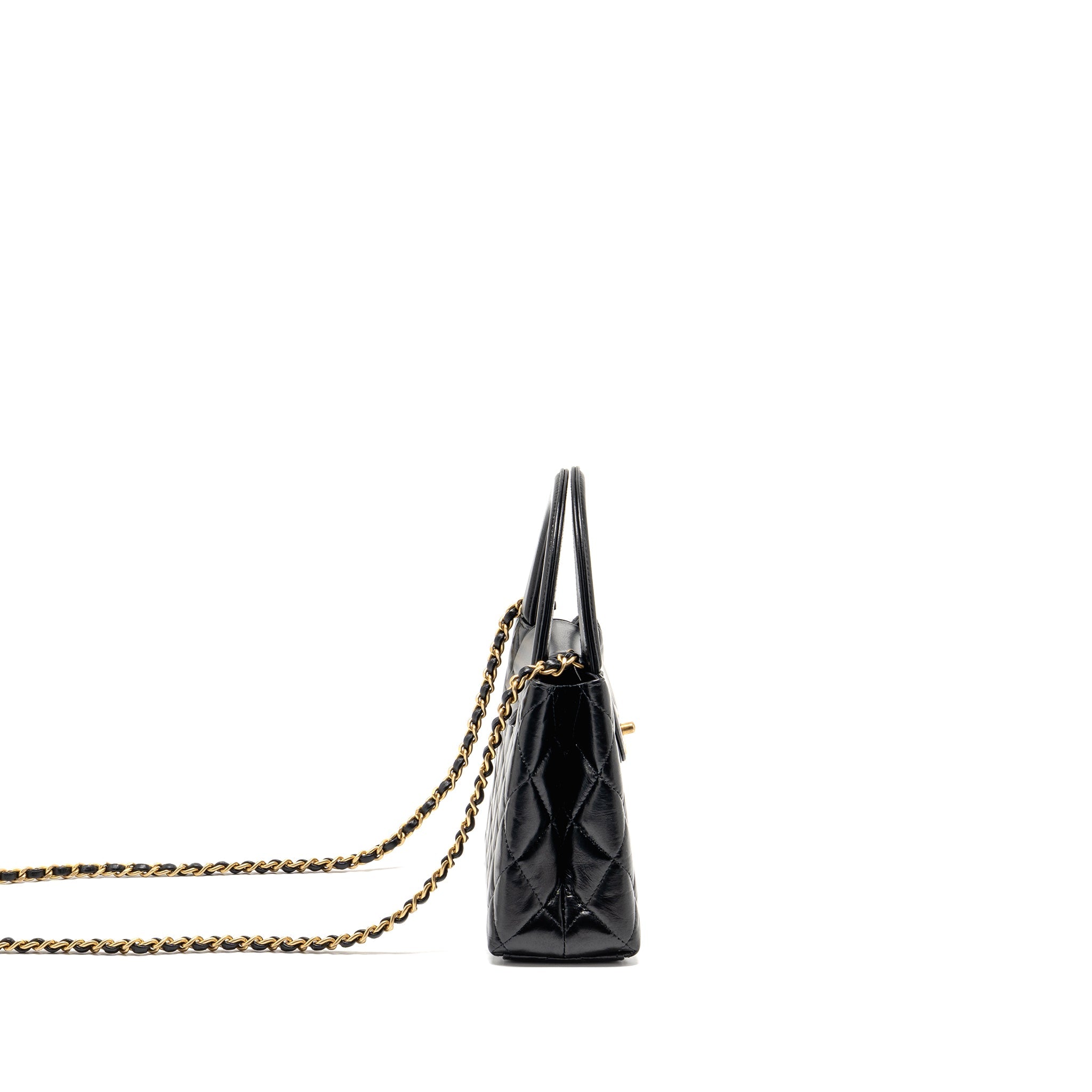 CHANEL MINI KELLY SHOPPING TOTE BAG CALFSKIN BLACK GHW (MICROCHIP)