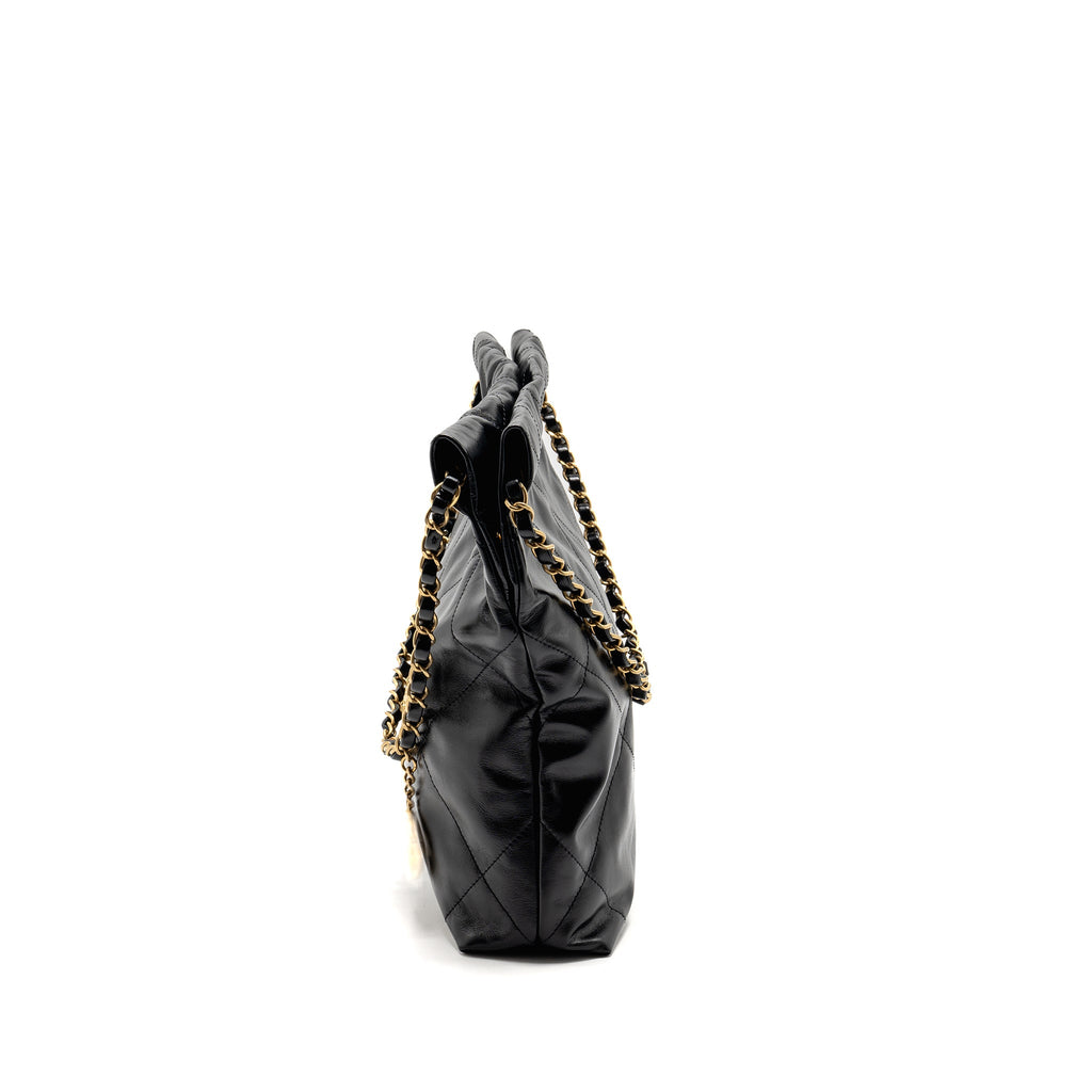CHANEL SMALL 22 BAG SHINY CALFSKIN BLACK GHW(MICROCHIP)