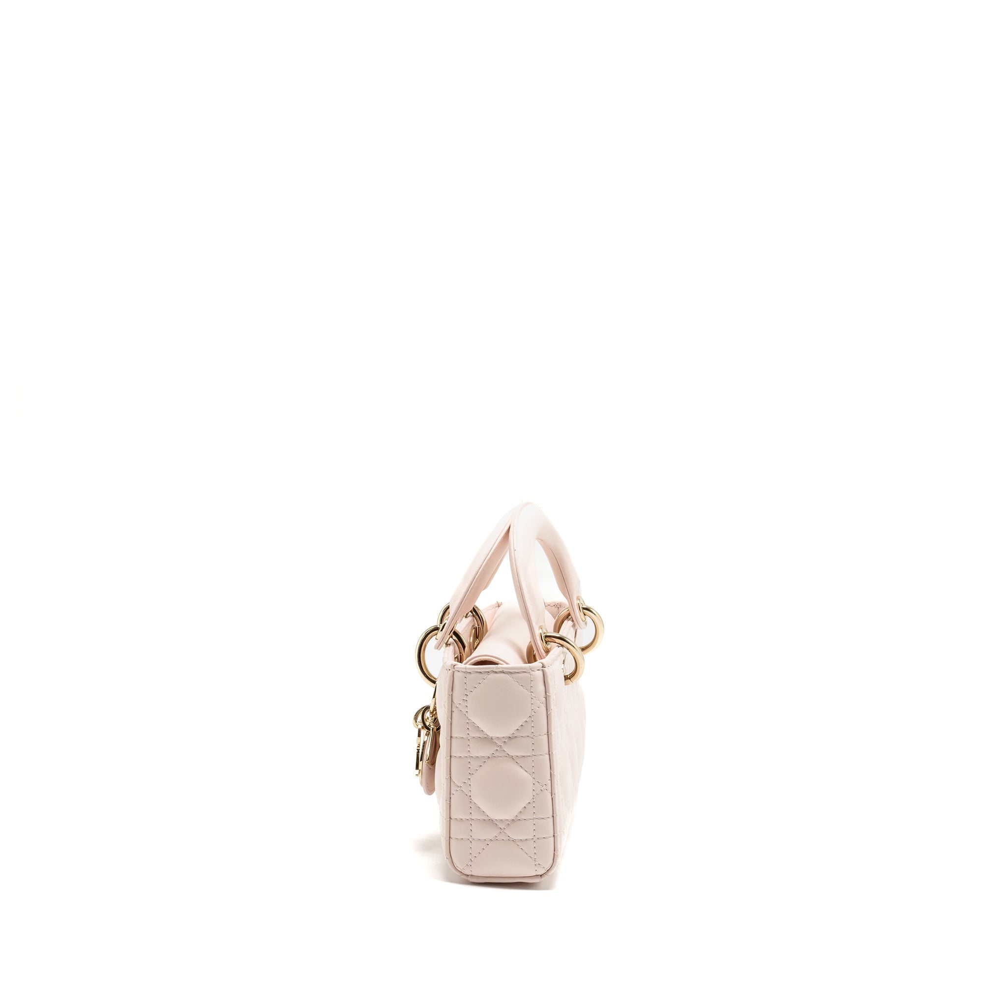 DIOR SMALL LADY D-JOY BAG CANNAGE LAMBSKIN POWDER PINK LGHW