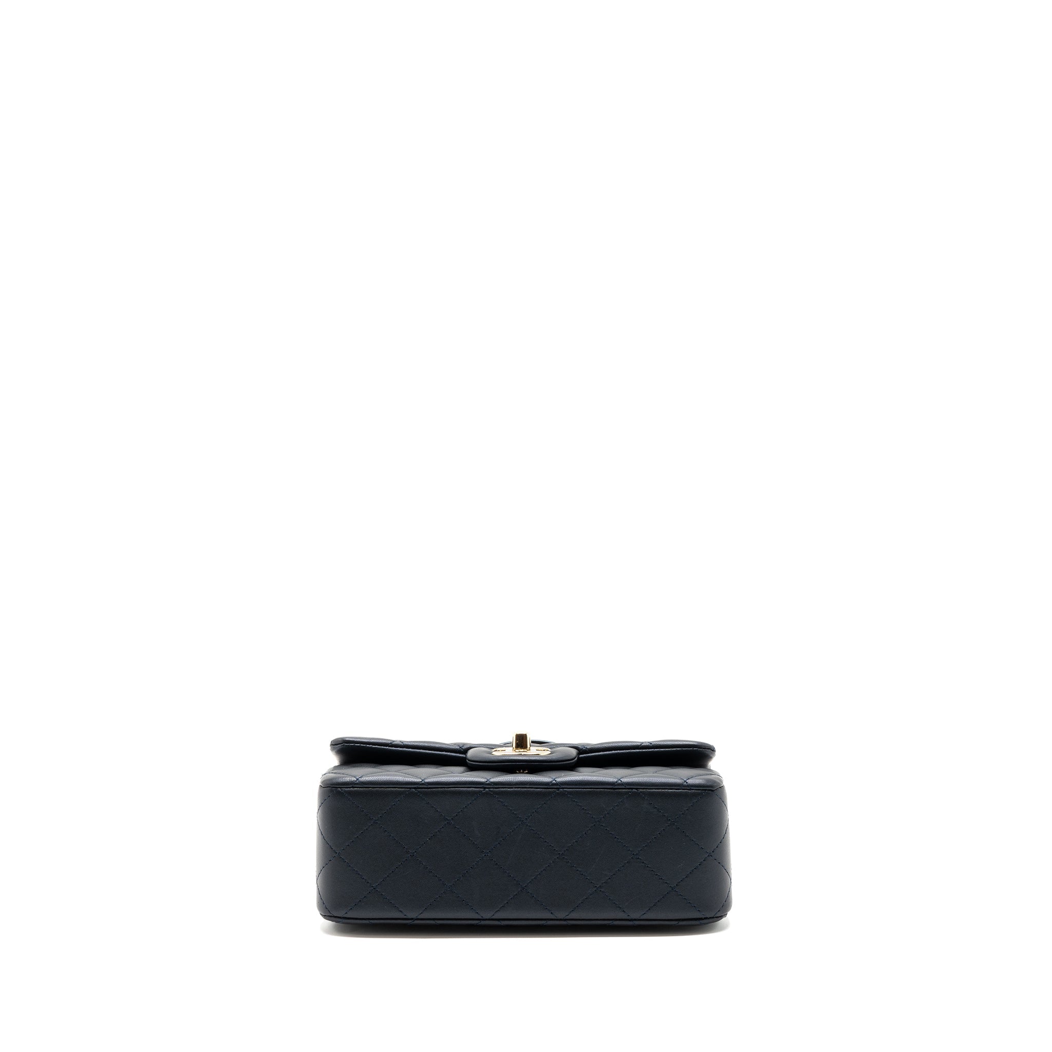 CHANEL 22A TOP HANDLE MINI RECTANGULAR FLAP BAG LAMBSKIN DARK BLUE LGHW(MICROCHIP)