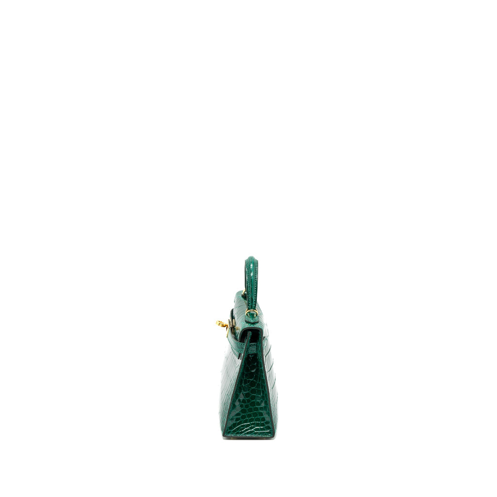 HERMES MINI KELLY II ALLIGATOR MISSISSIPPIENSIS LISSE 6Q VERT EMERAUDE GHW