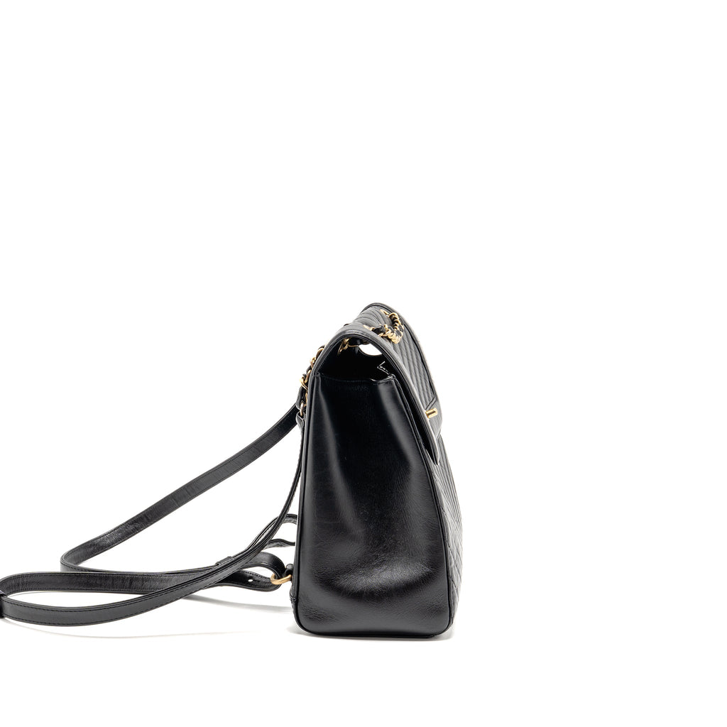 CHANEL CHEVRON FRAME QUILTED BACKPACK AGED CALFSKIN BLACK GHW