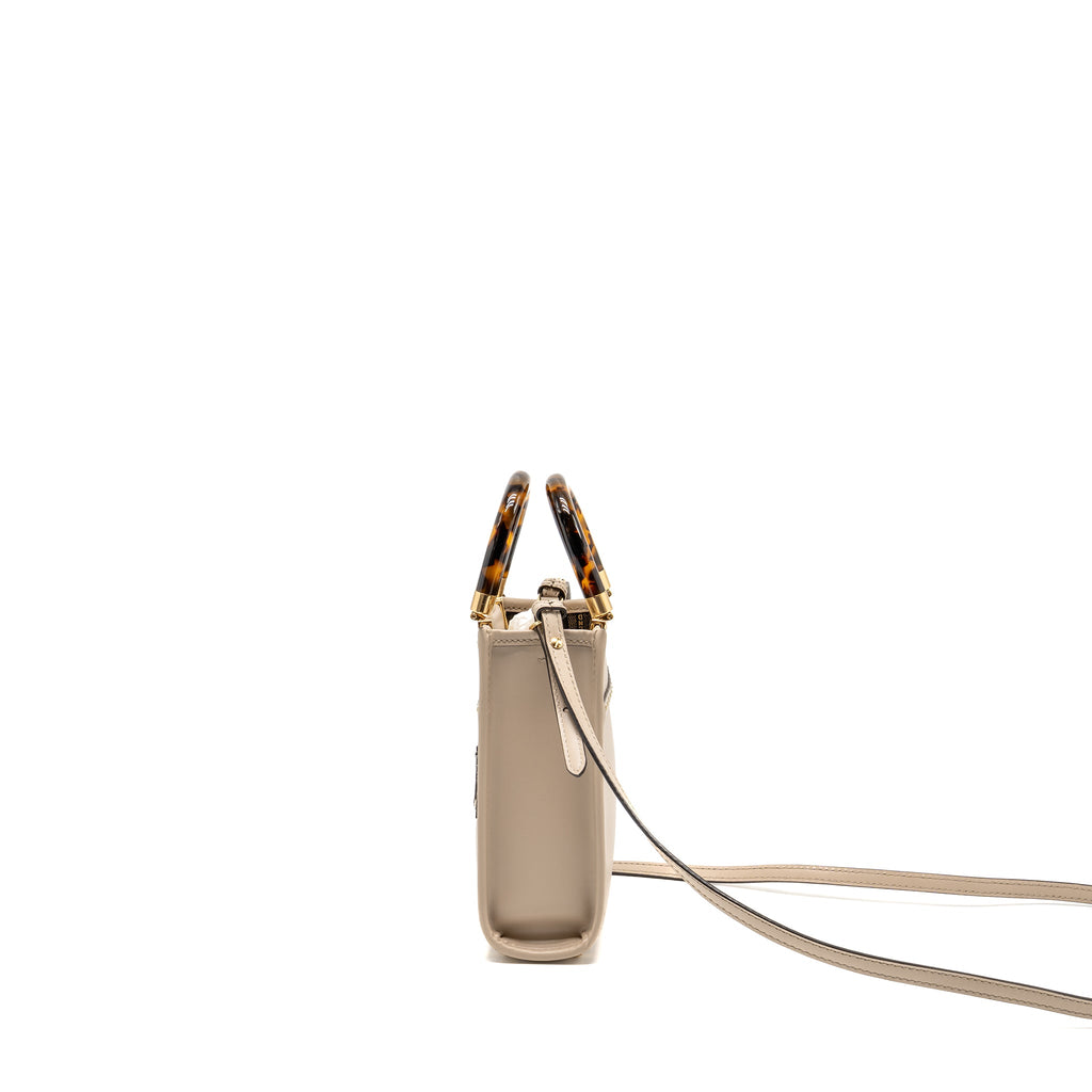 FENDI MINI SUNSHINE SHOPPER/TOTE BAG LEATHER LIGHT GREY LGHW