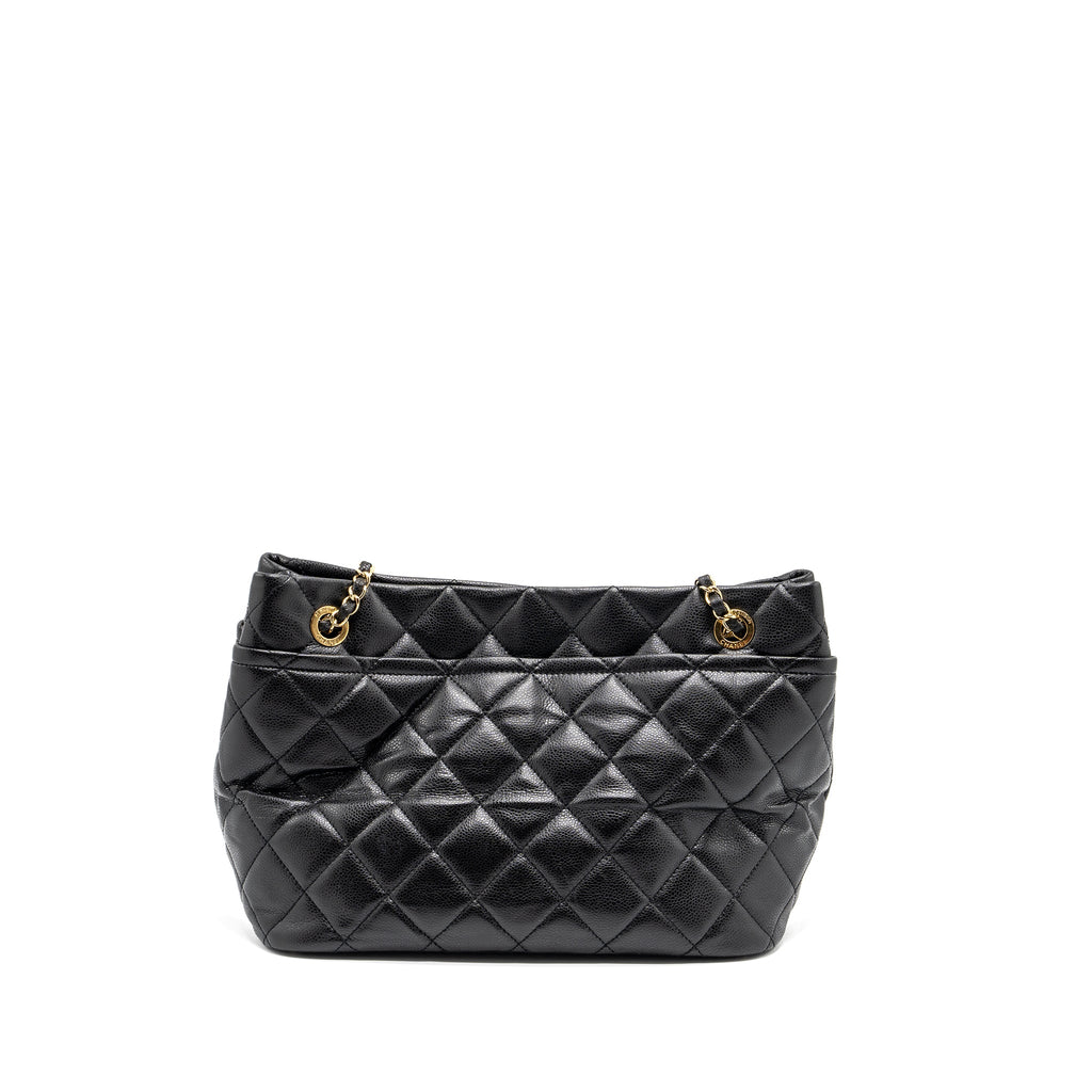 CHANEL QUILTED SHOULDER SHOPPING TOTE BAG CAVIAR BLACK GHW