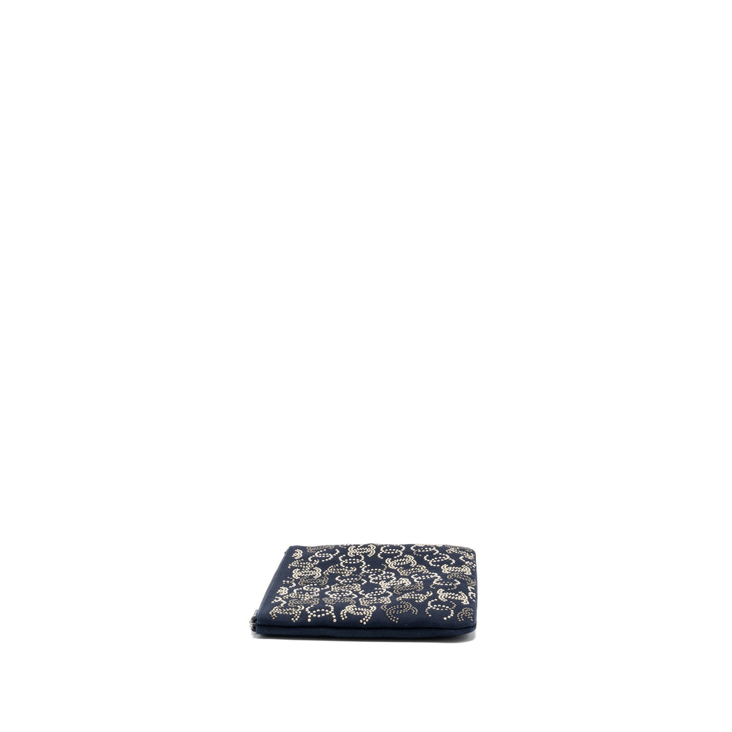CHANEL DOUBLE SIDE ZIP POUCH/ZIP CLUTCH FABRIC BLACK RUTHENIUM HARDWARE