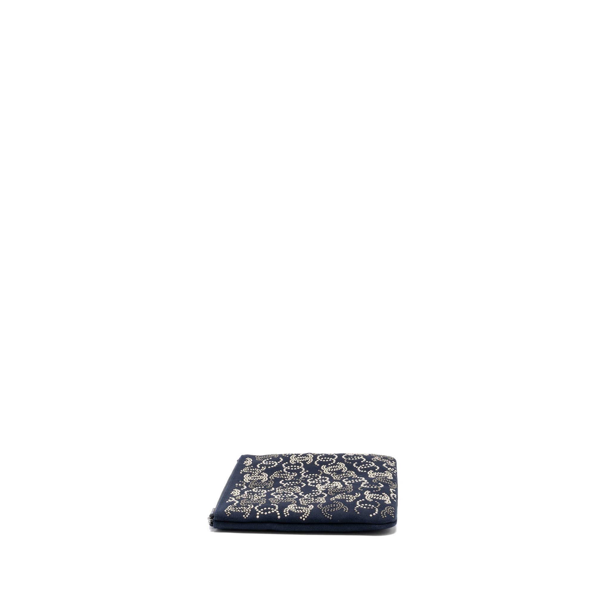 CHANEL DOUBLE SIDE ZIP POUCH/ZIP CLUTCH FABRIC BLACK RUTHENIUM HARDWARE