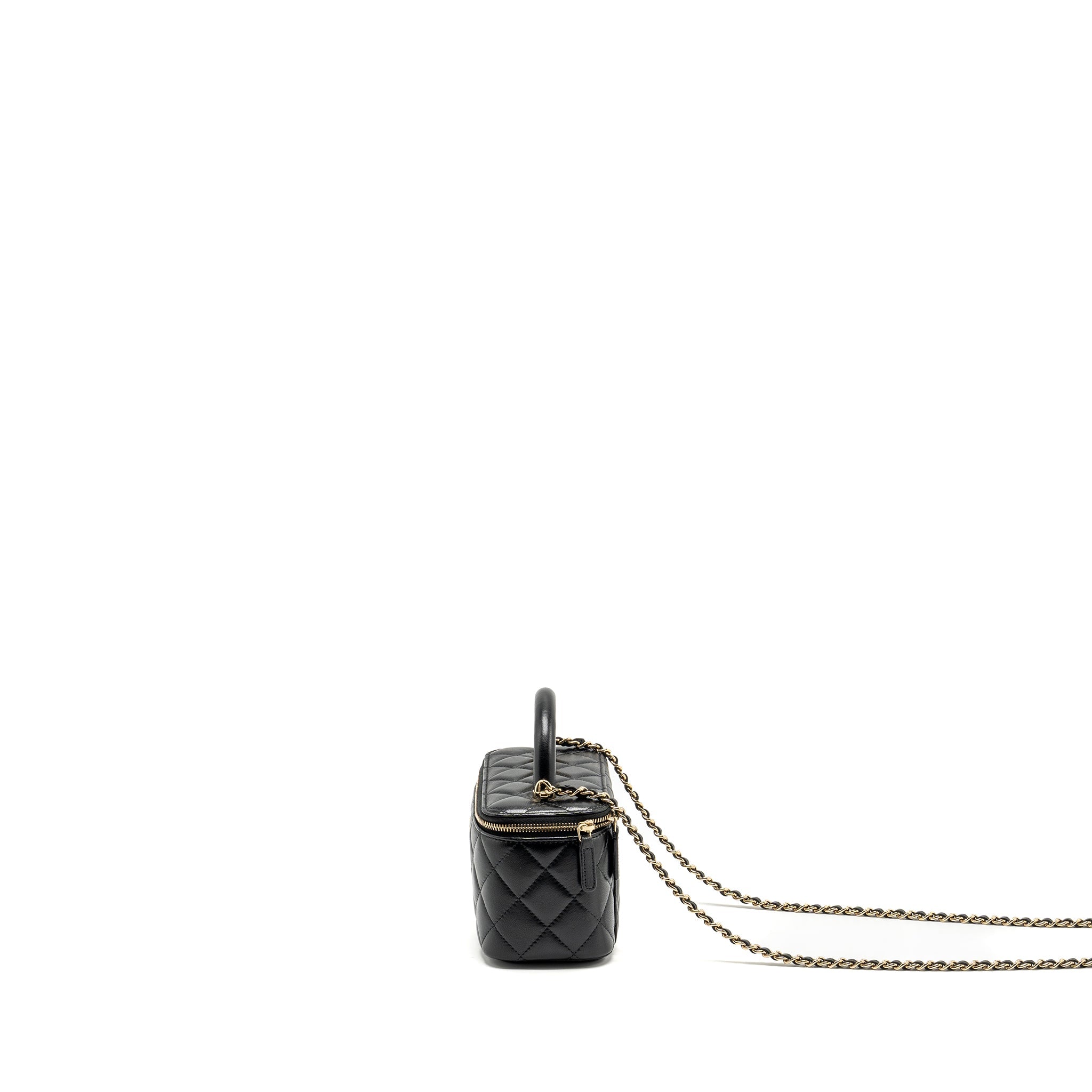 CHANEL TOP HANDLE LONG VANITY CASE LAMBSKIN BLACK LGHW (MICROCHIP)