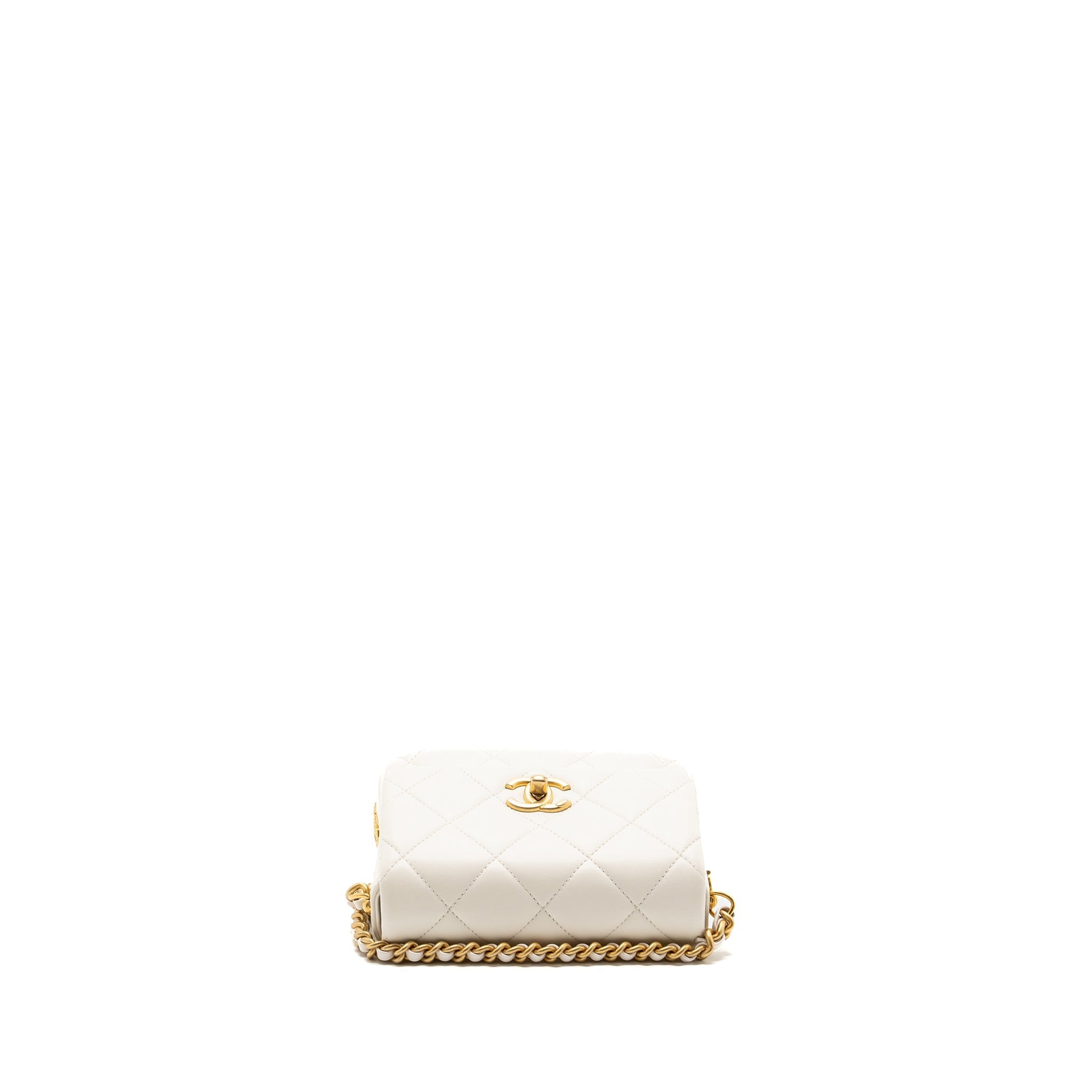 CHANEL SEASONAL SQUARE FLAP BAG LAMBSKIN WHITE GHW (MICROCHIP)