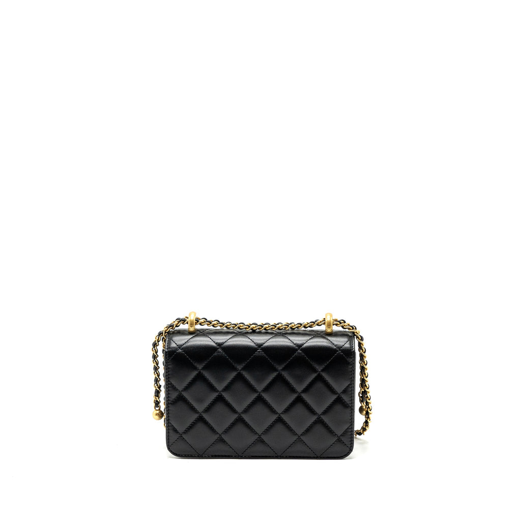 CHANEL 24C GOLD CRUSH MINI FLAP BAG CALFSKIN BLACK GHW (MICROCHIP)