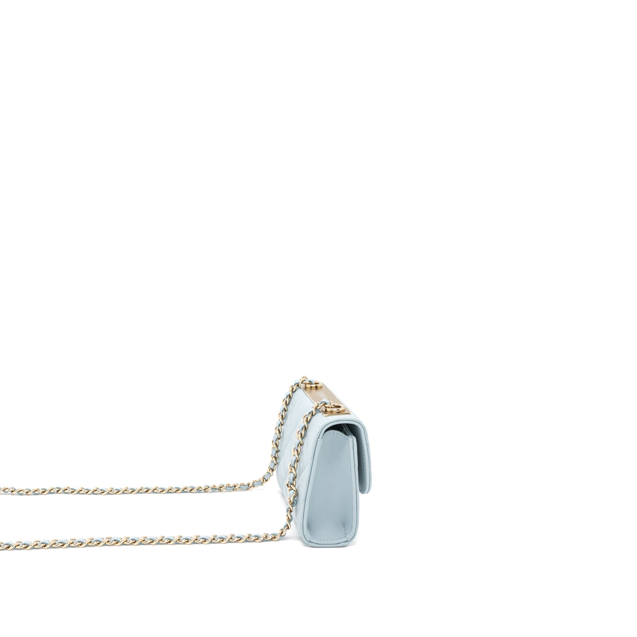 CHANEL MINI TRENDY CC CHAIN WALLET LAMBSKIN LIGHT BLUE LGHW (MICROCHIP)