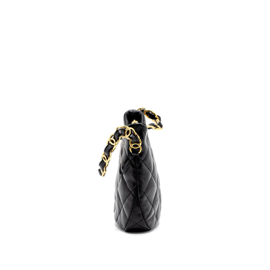 CHANEL 22K HOBO SHOULDER BAG LAMBSKIN BLACK GHW (MICROCHIP)