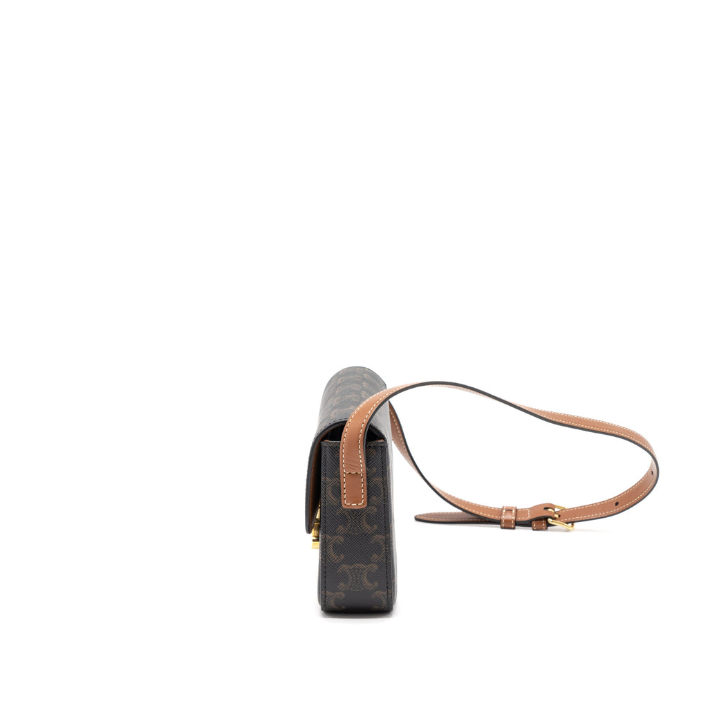 CELINE TRIOMPHE SHOULDER BAG CALFSKIN/TRIOMPHE CANVAS BROWN/MULTICOLOUR GHW
