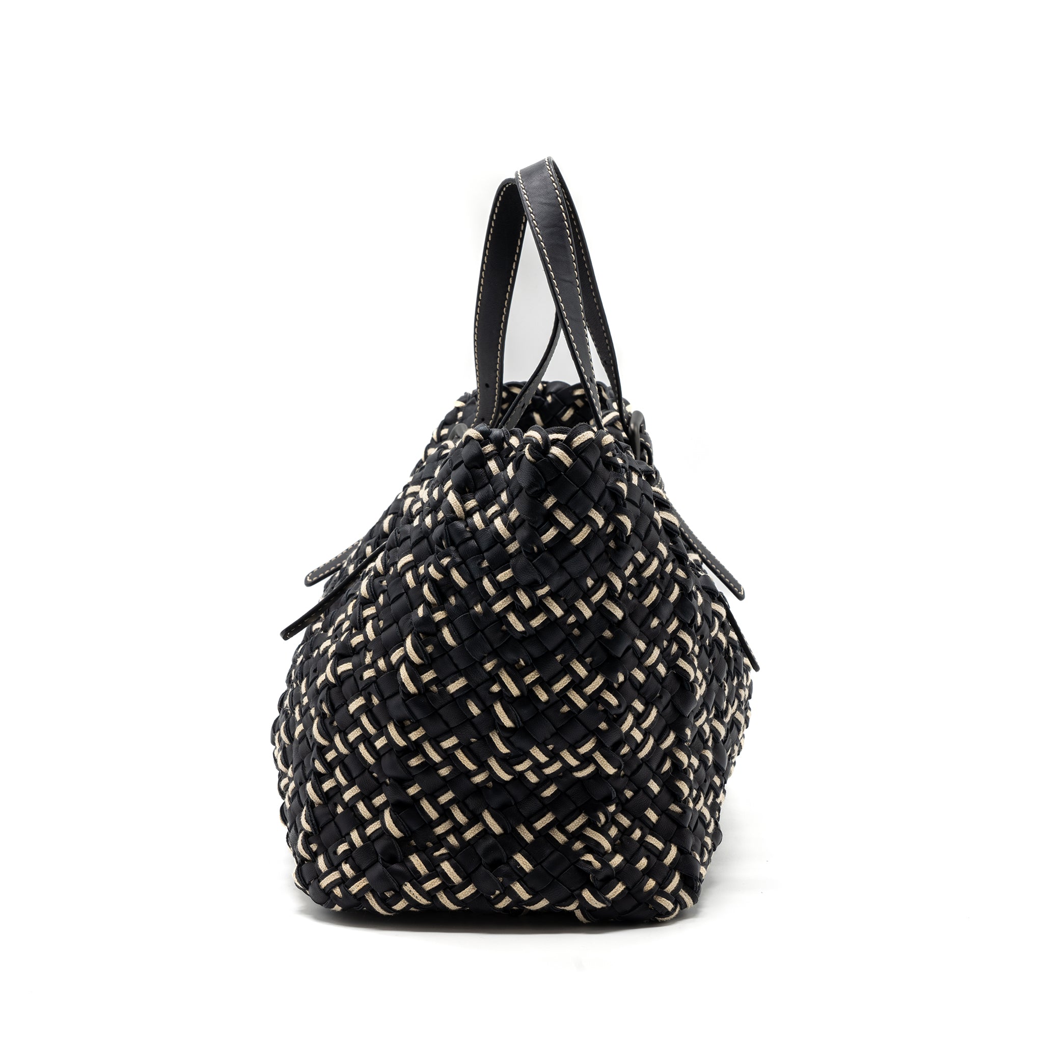 BOTTEGA VENETA TOTE BAG LEATHER DARK BLUE MULTICOLOUR BLACK HARDWARE