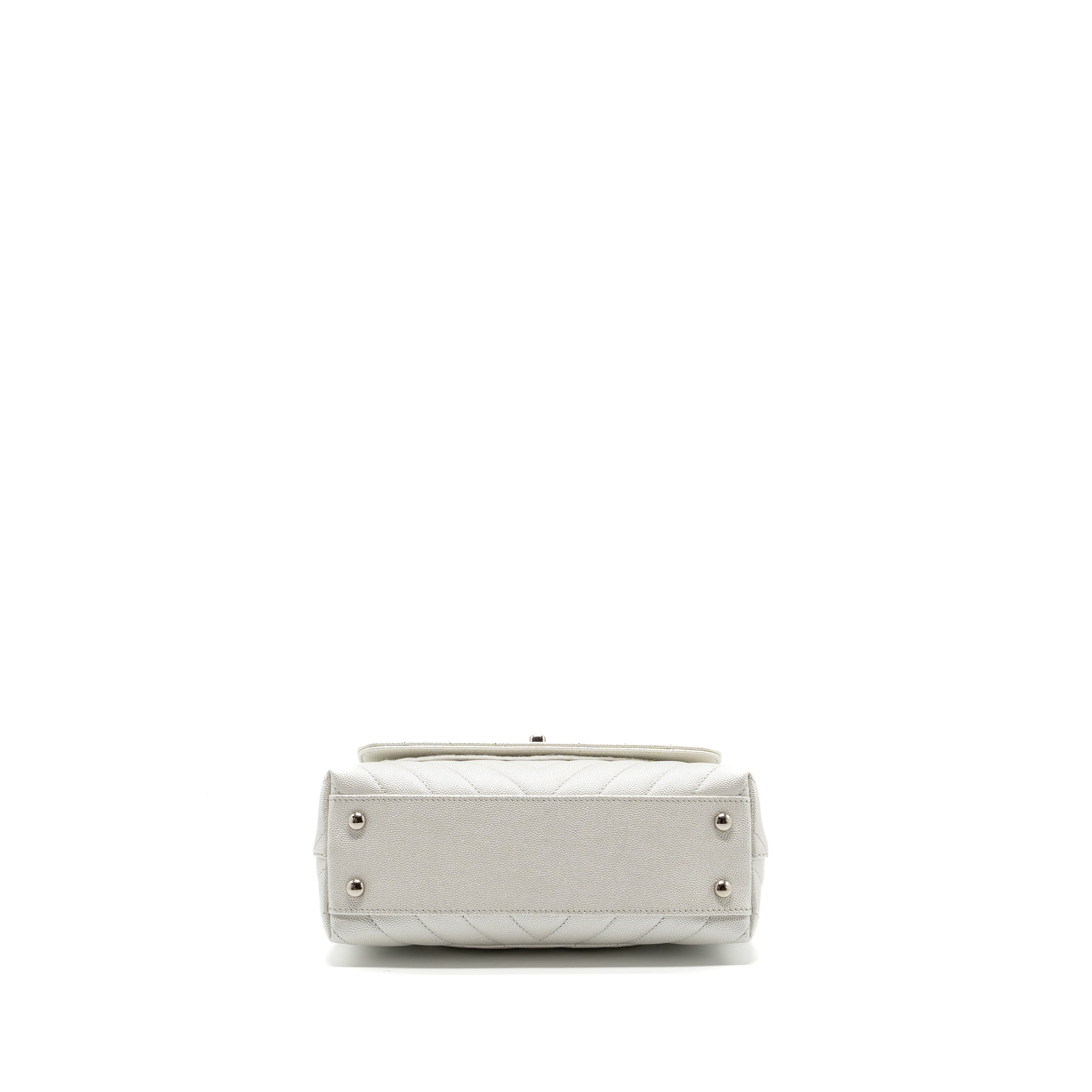 CHANEL CHEVRON SMALL COCO HANDLE CAVIAR IRIDESCENT WHITE SHW