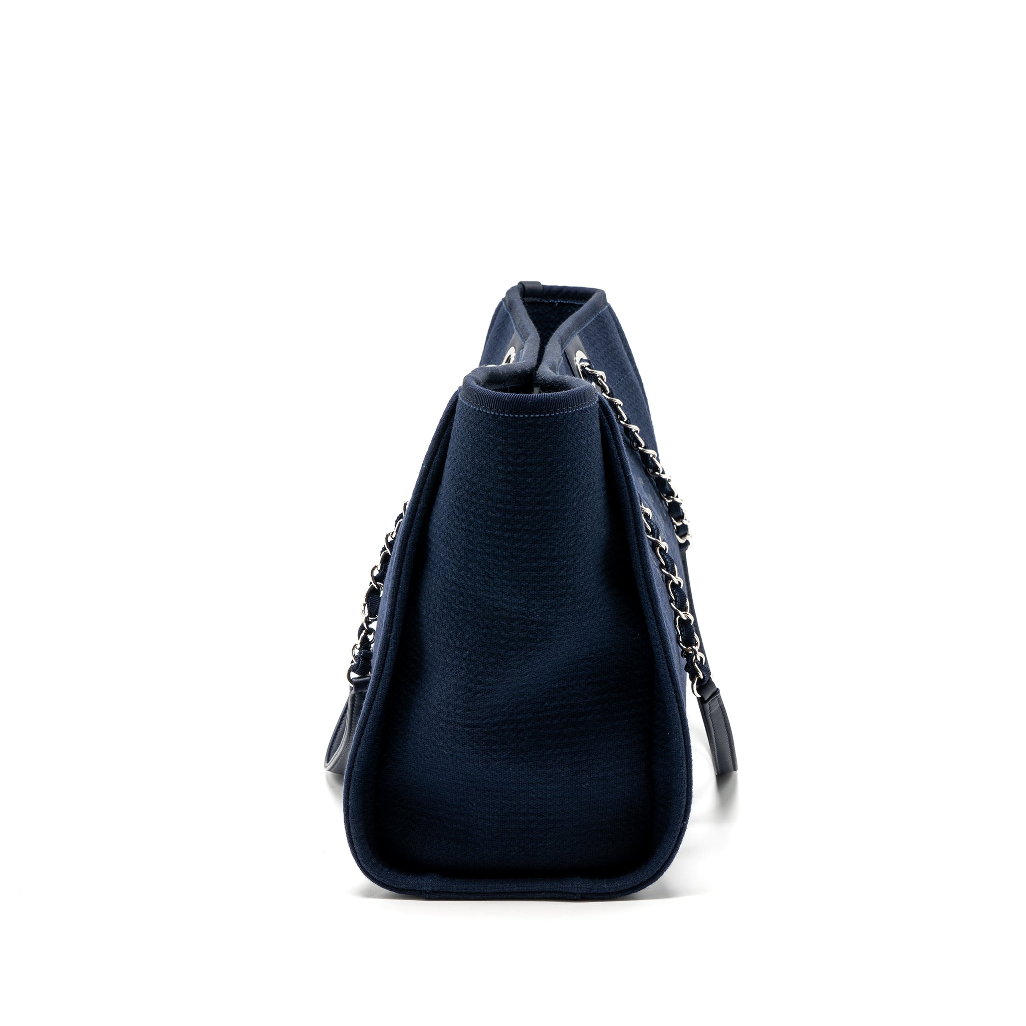 CHANEL DEAUVILLE TOTE BAG CANVAS NAVY SHW(MICROCHIP)