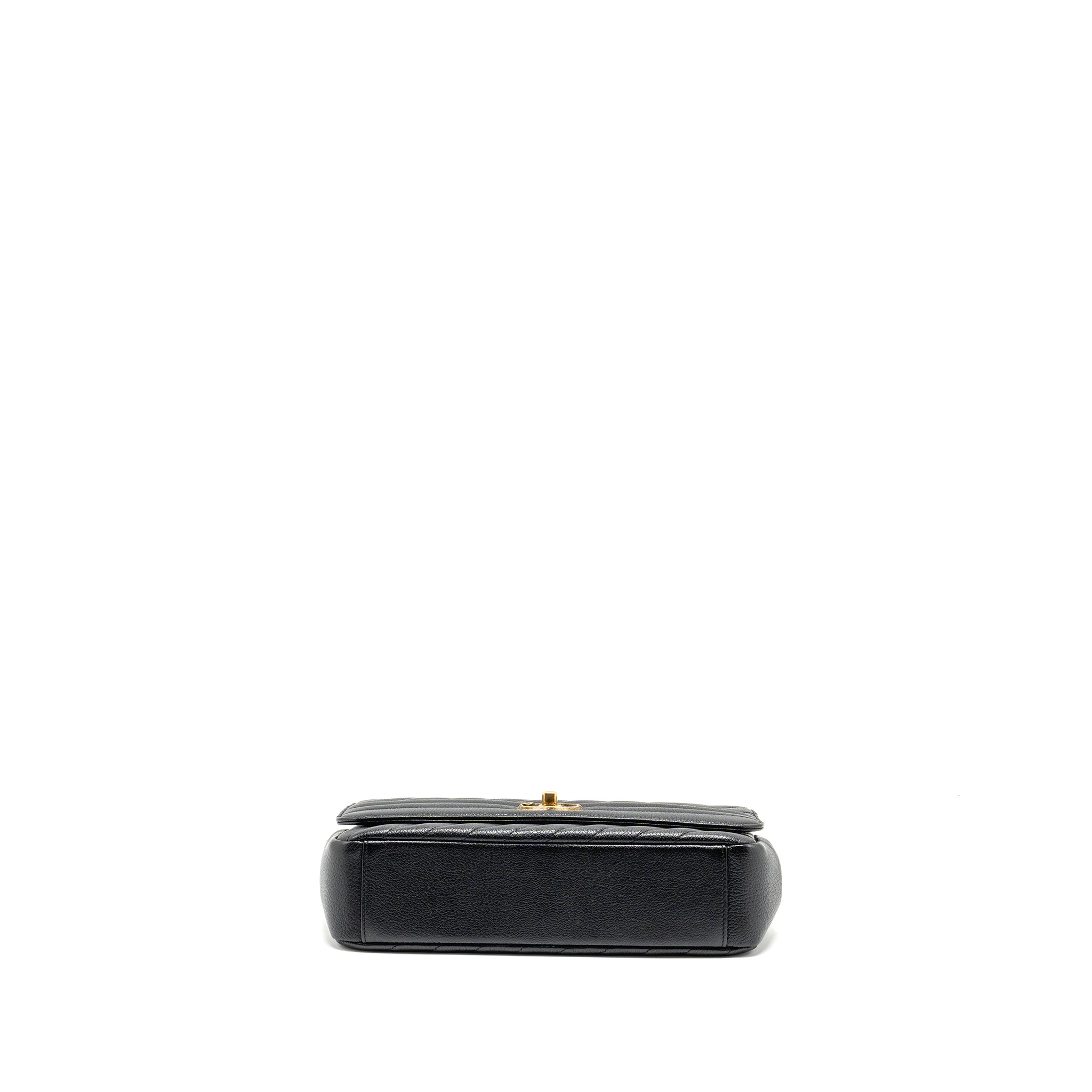 CHANEL SMALL DIAGNOAL FLAP BAG SHINY GOATSKIN BLACK GHW
