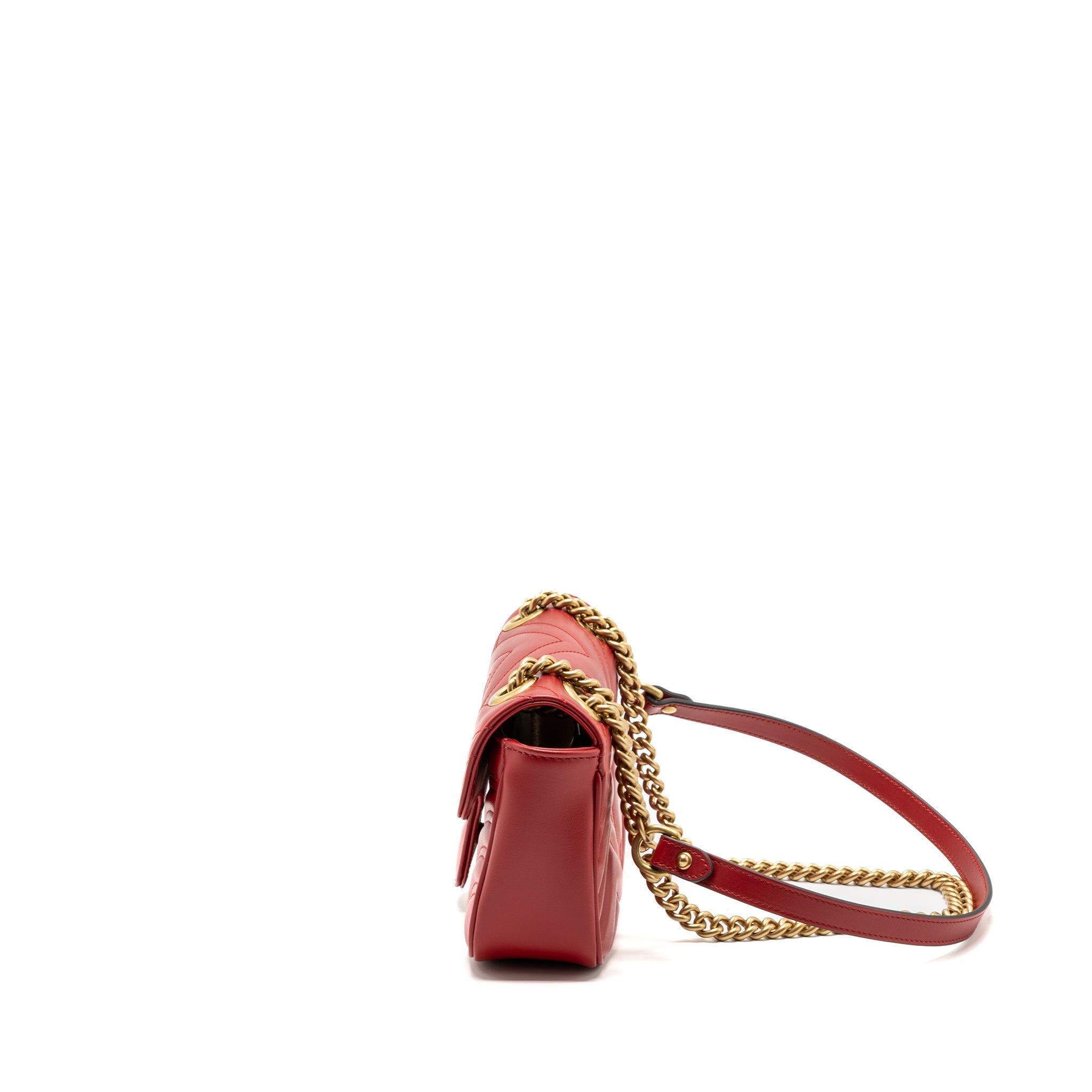 GUCCI SMALL GG MARMONT SHOULDER BAG CALFSKIN RED GHW
