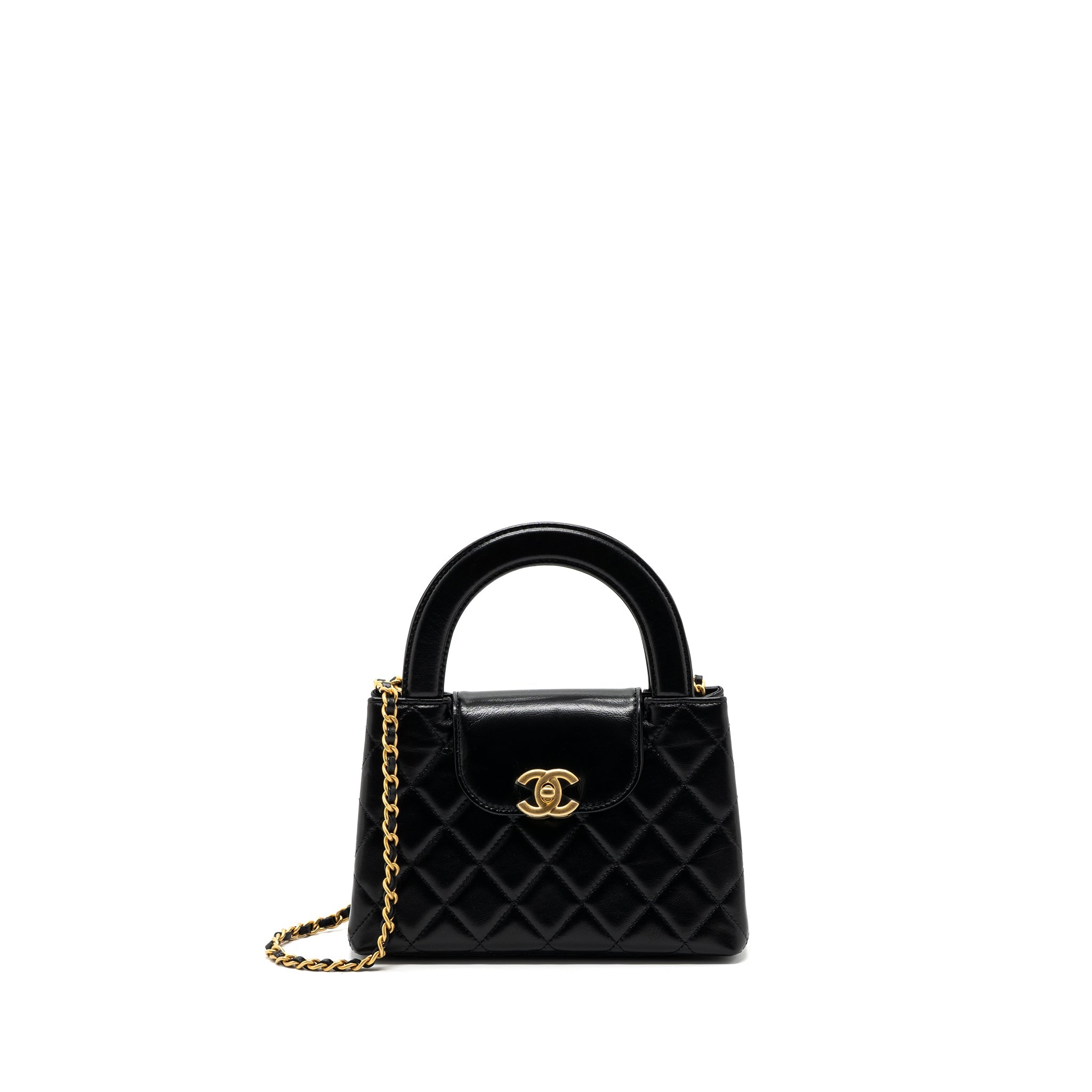 CHANEL 23K MINI SHOPPING TOTE CALFSKIN BLACK BRUSHED GHW(MICROCHIP)