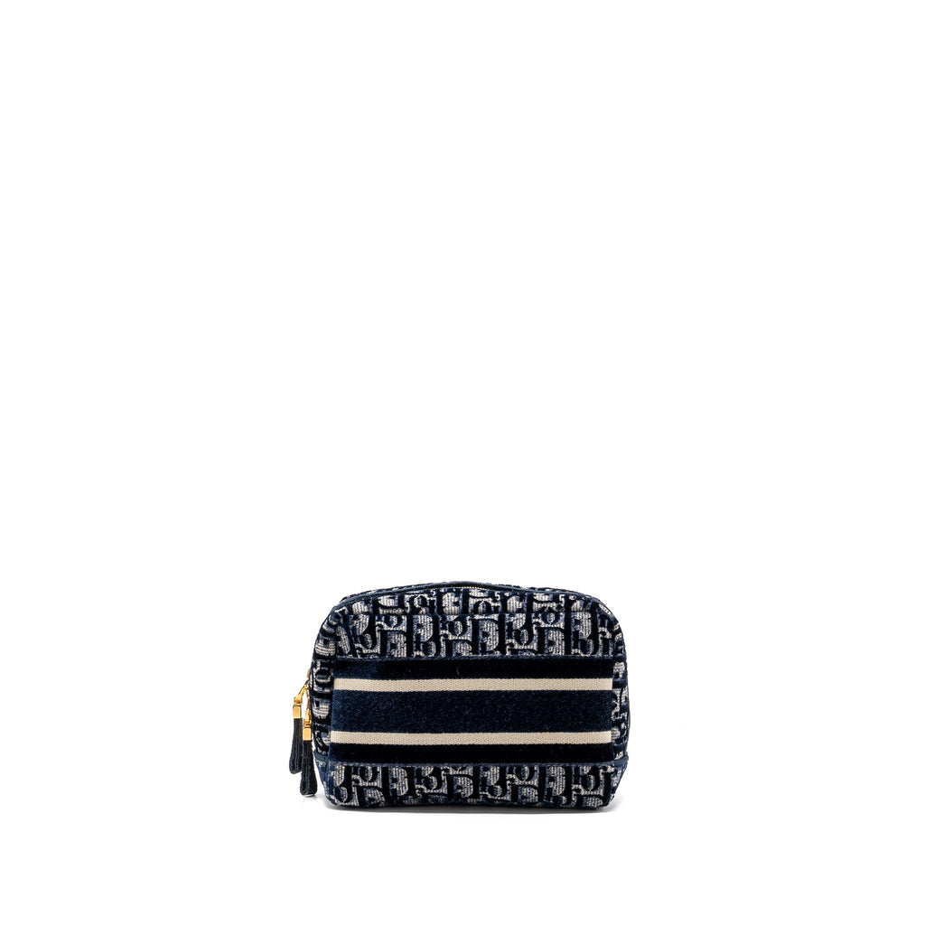 DIOR BEAUTY POUCH BLUE DIOR OBLIQUE JACQUARD/VELVET GHW