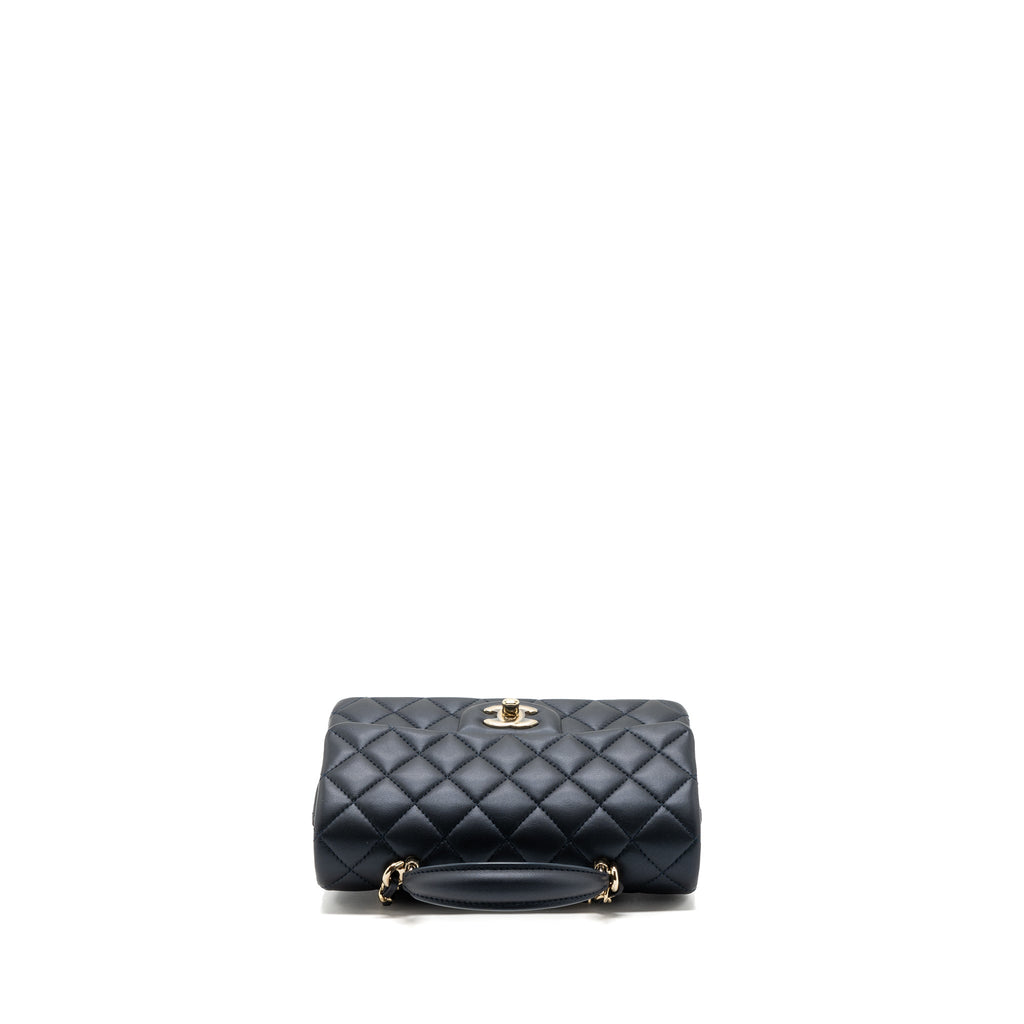 CHANEL 22A TOP HANDLE MINI RECTANGULAR FLAP BAG LAMBSKIN DARK BLUE LGHW(MICROCHIP)