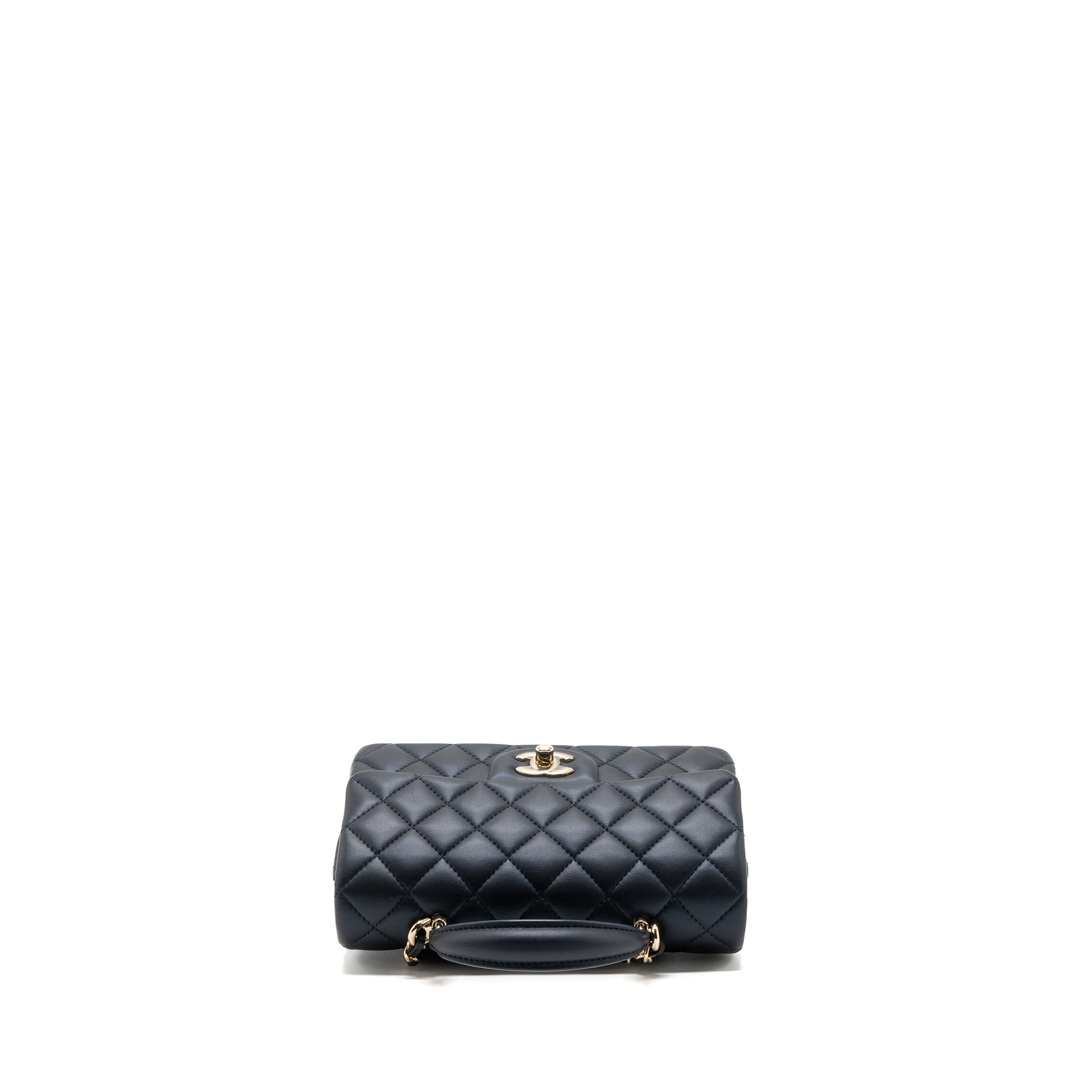 CHANEL 22A TOP HANDLE MINI RECTANGULAR FLAP BAG LAMBSKIN DARK BLUE LGHW(MICROCHIP)