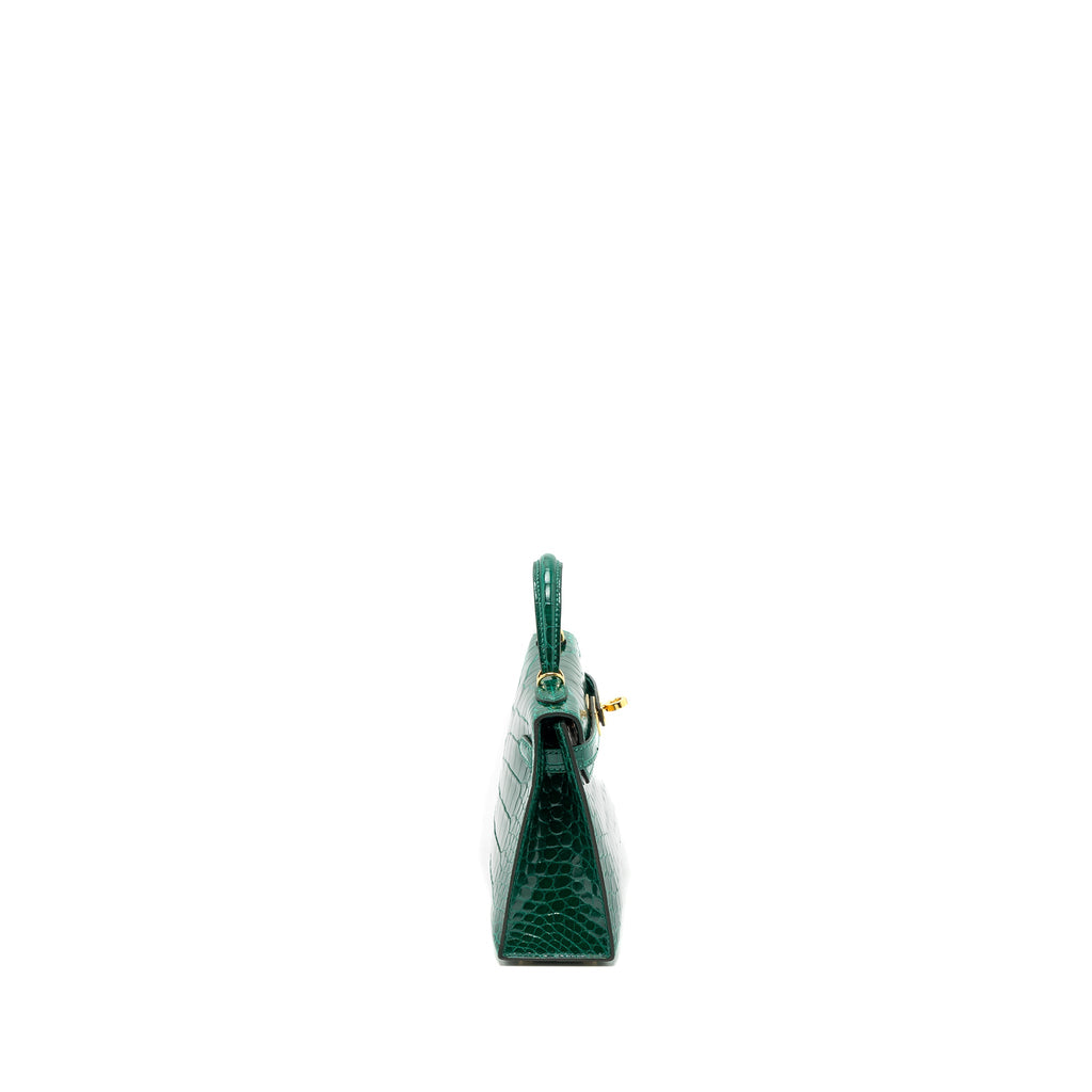 HERMES MINI KELLY II ALLIGATOR MISSISSIPPIENSIS LISSE 6Q VERT EMERAUDE GHW