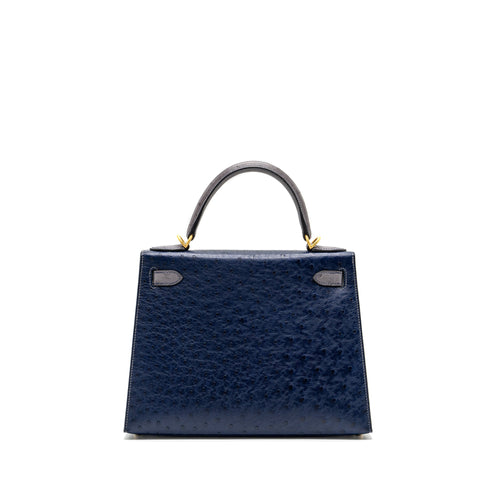 HERMES KELLY 28 OSTRICH BLUE IRIS/ GRIS AGATE GHW