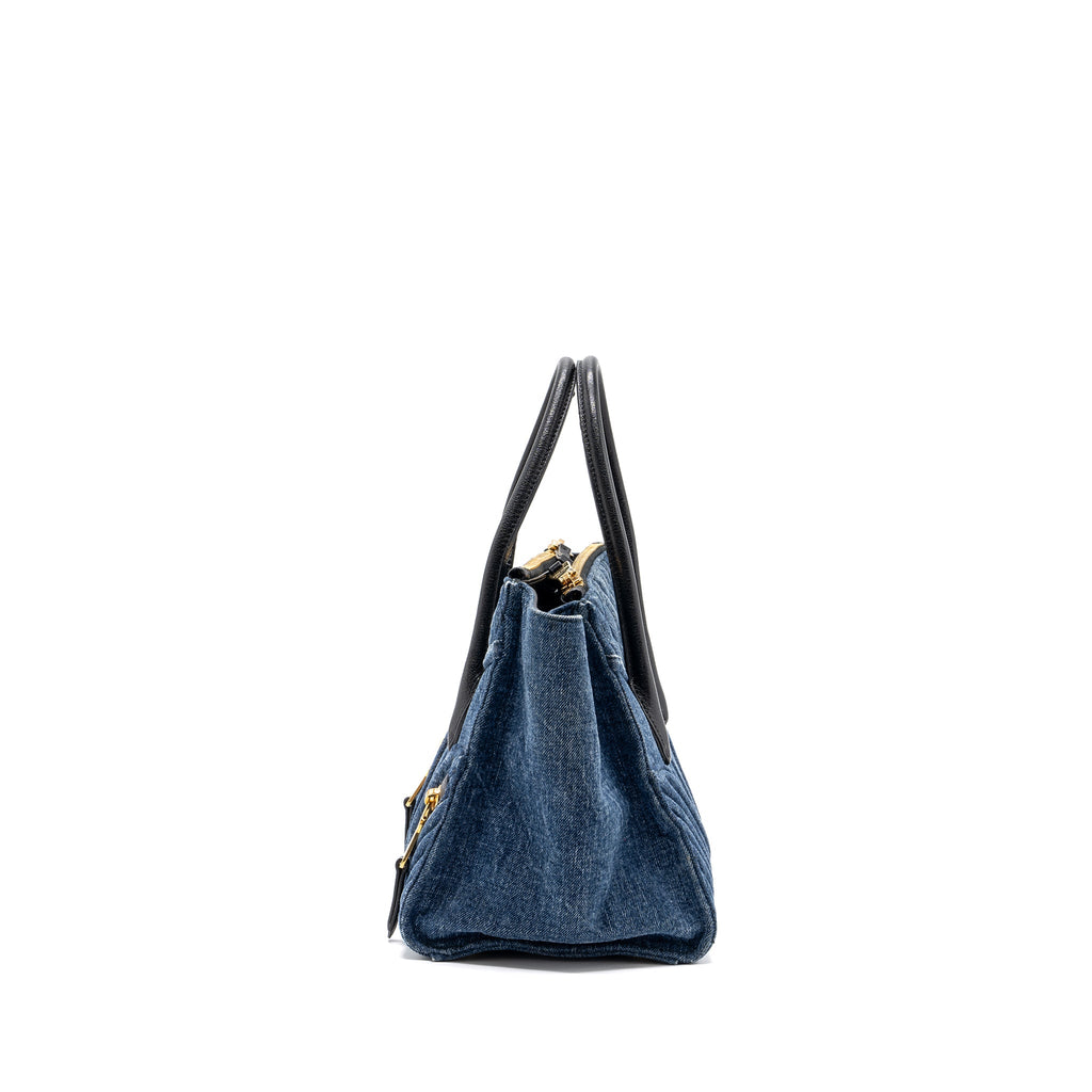 MIUMIU SMALL BIKER TOP HANDLE SATCHEL DENIM NAVY BLUE GHW