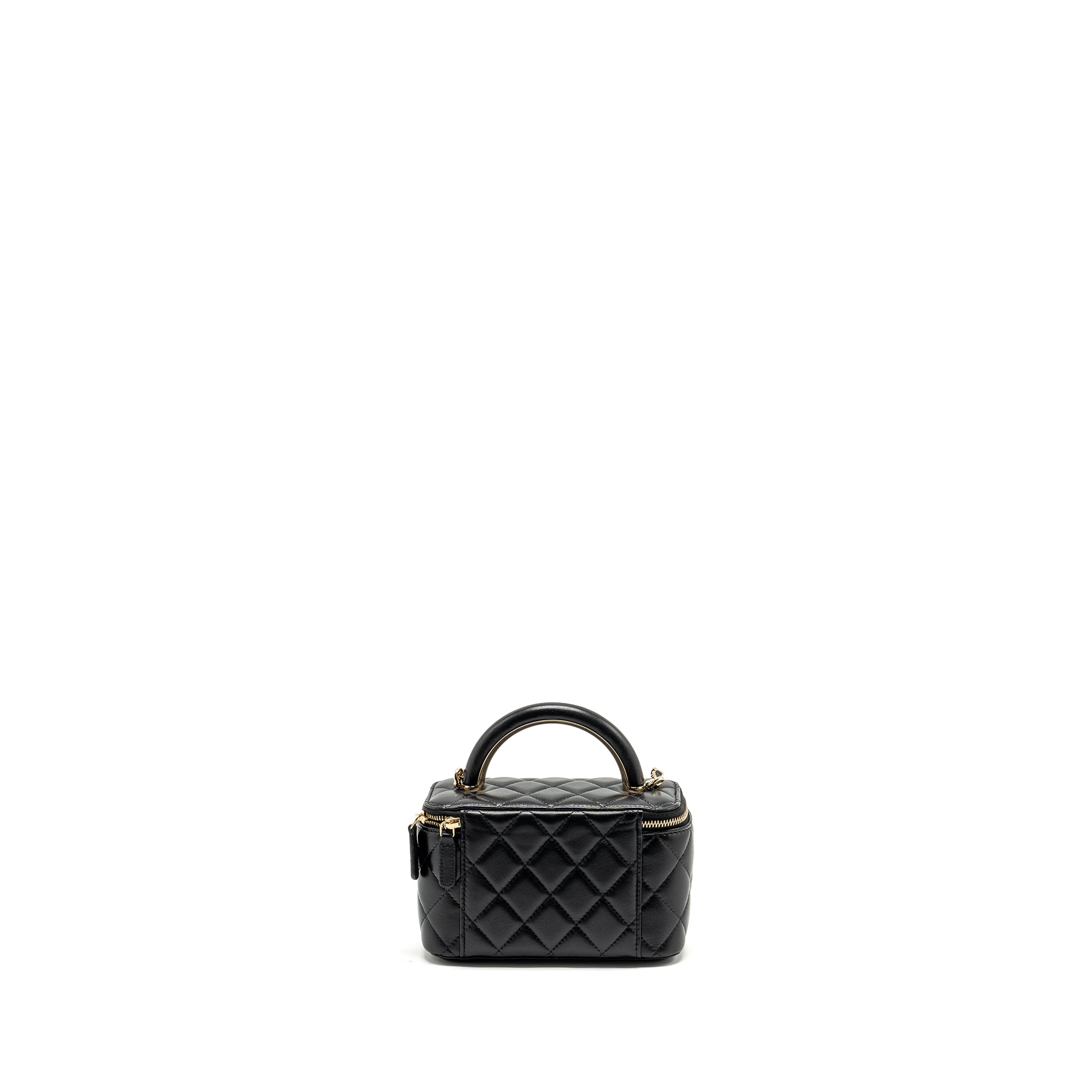 CHANEL TOP HANDLE LONG VANITY CASE LAMBSKIN BLACK LGHW (MICROCHIP)