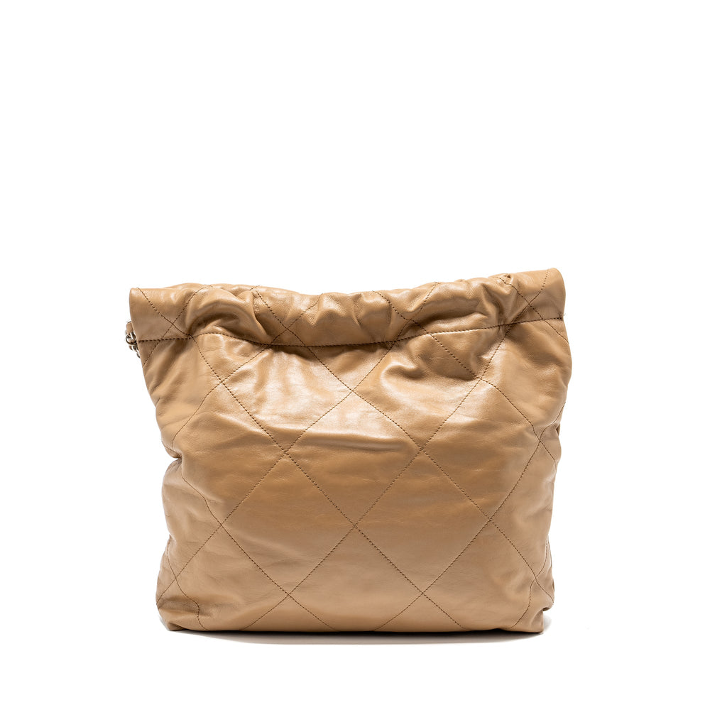 CHANEL 22K SMALL 22 BAG CALFSKIN DARK BEIGE SHW (MICROCHIP)