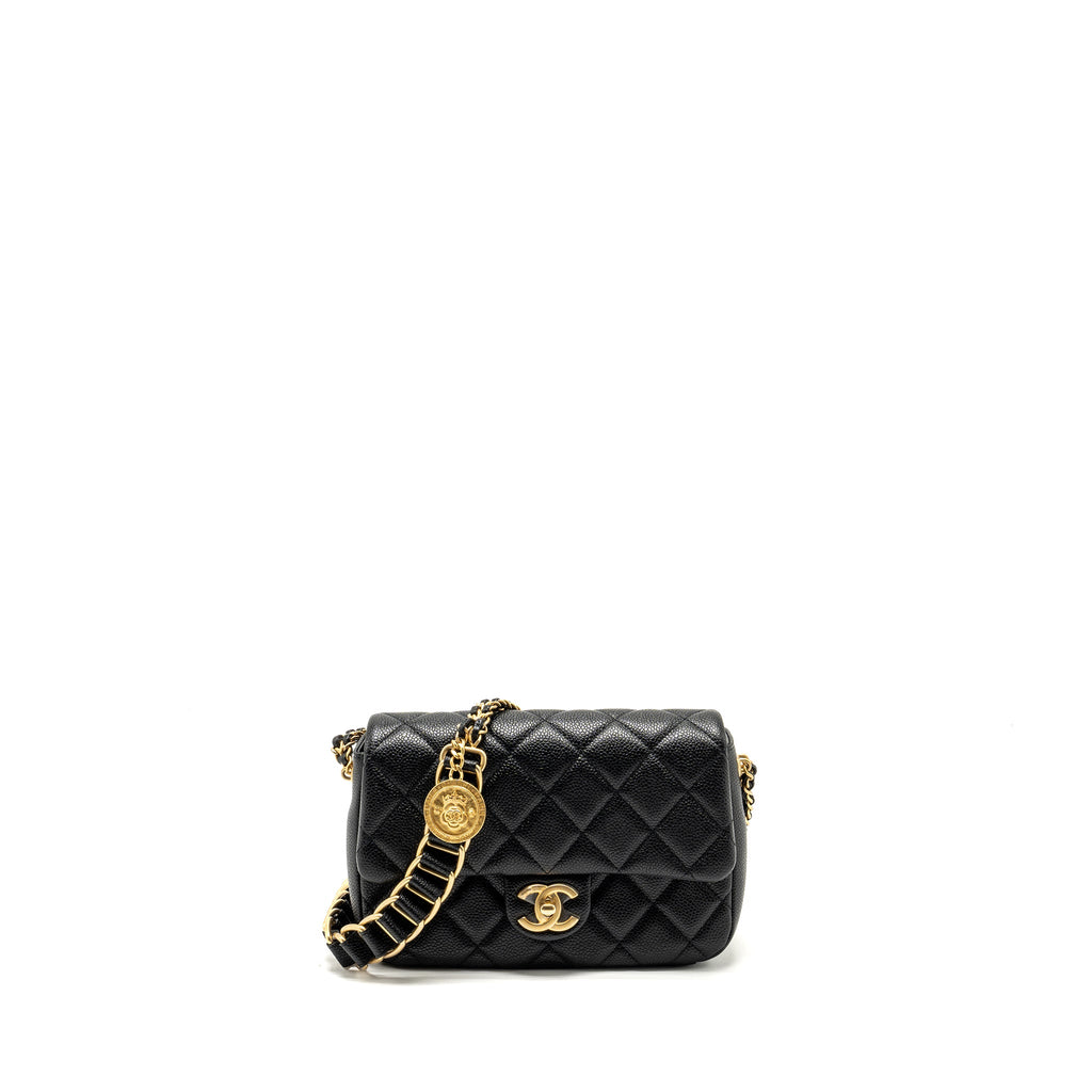 CHANEL 21A DETAILED CHAINS FLAP BAG CAVIAR BLACK GHW (MICROCHIP)