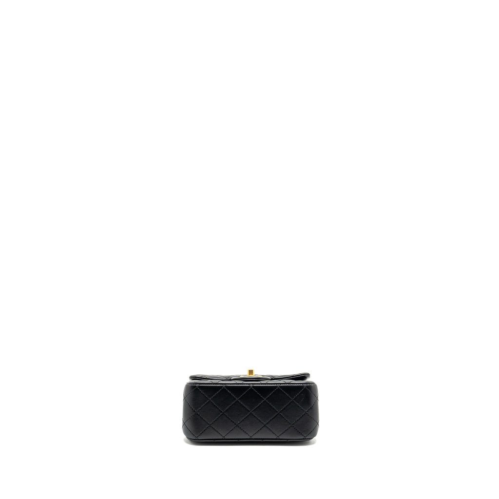 CHANEL CAMELLIA ADJUSTABLE CHAIN MINI SQUARE FLAP BAG LAMBSKIN BLACK GHW (MICROCHIP)
