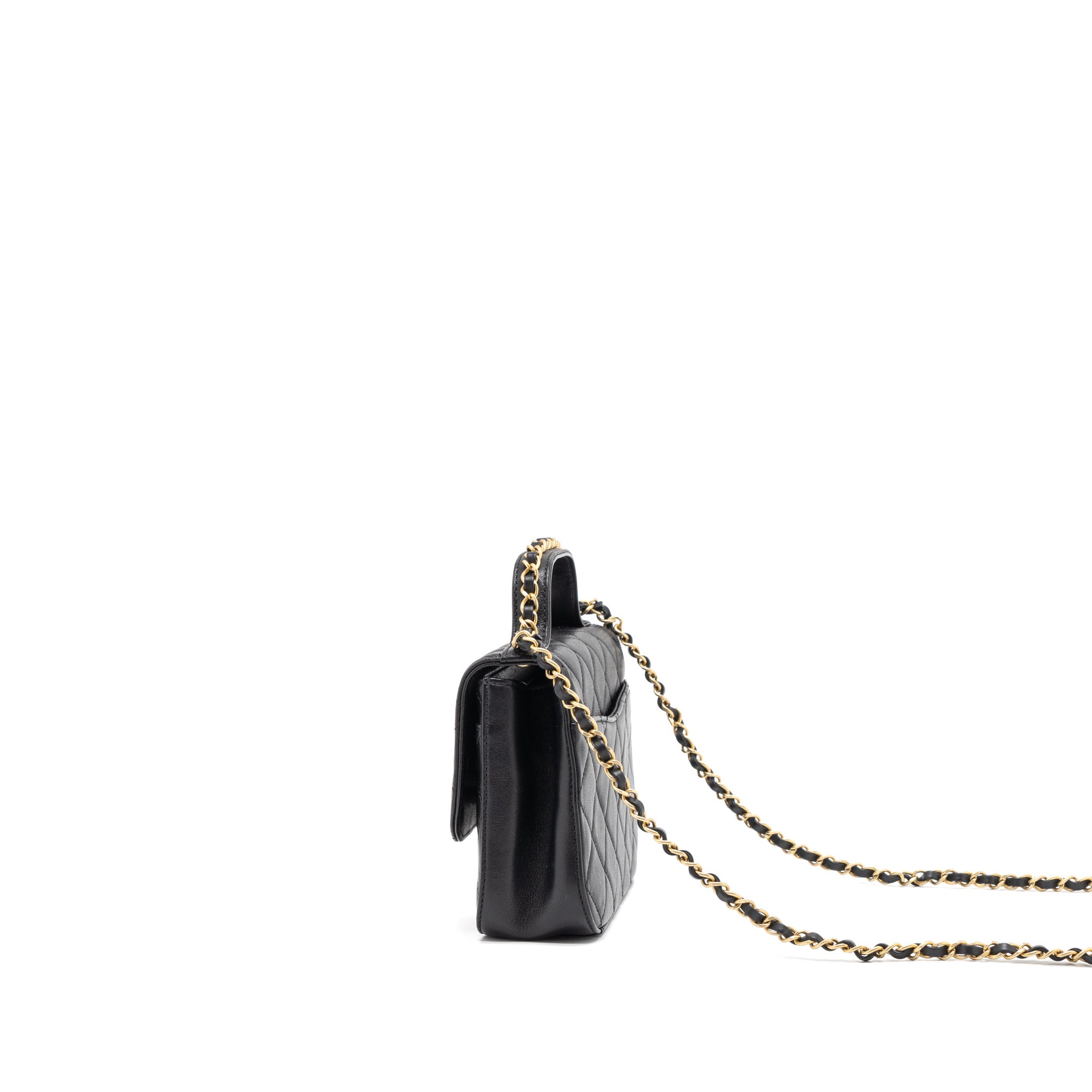 CHANEL TOP HANDLE FLAP BAG DETAILED LOGO GOATSKIN BLACK GHW