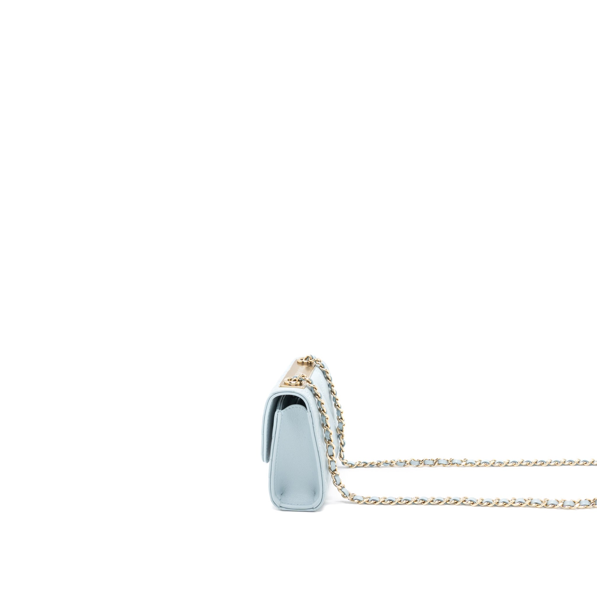 CHANEL MINI TRENDY CC CHAIN WALLET LAMBSKIN LIGHT BLUE LGHW (MICROCHIP)