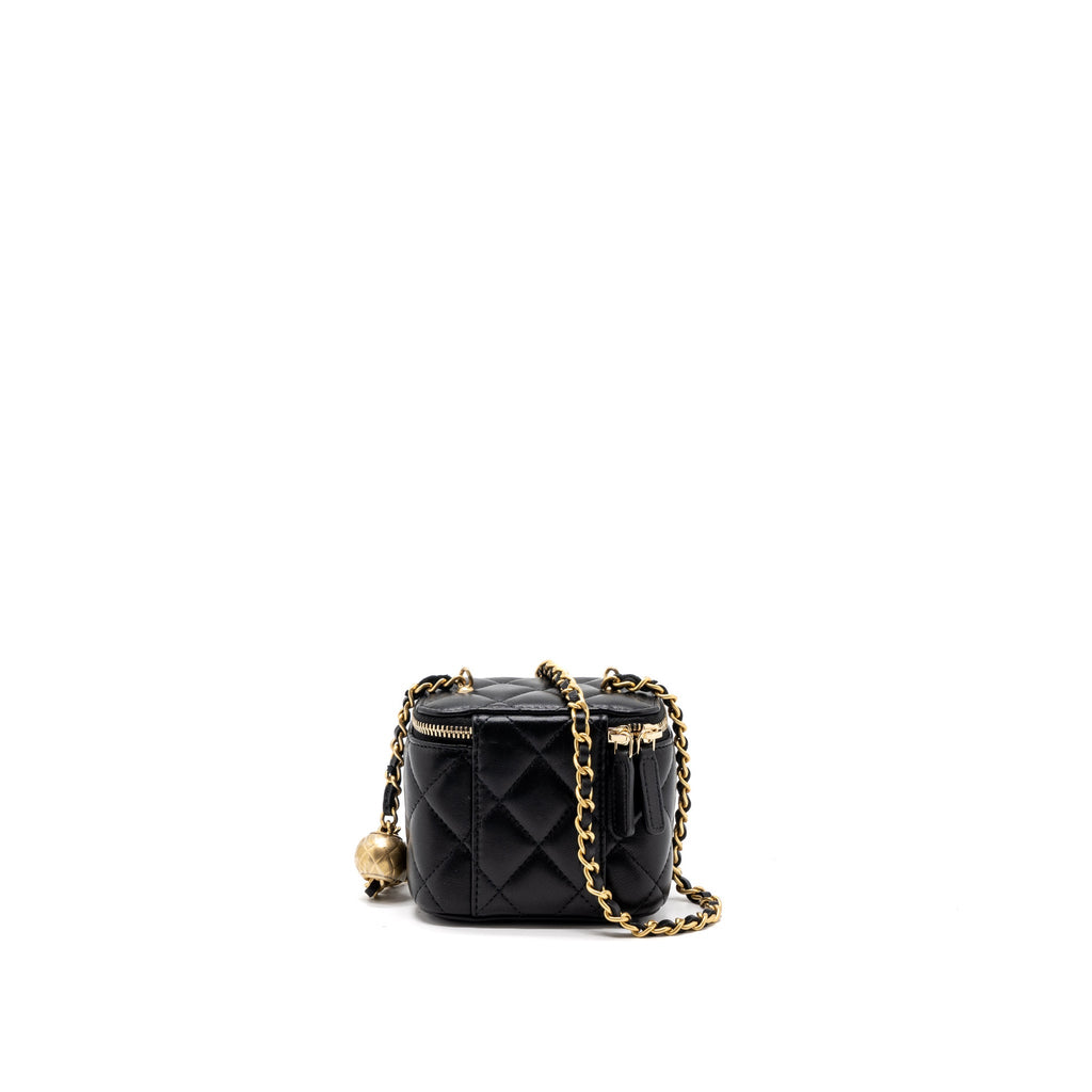 CHANEL PEARL CRUSH MINI VANITY WITH CHAIN LAMBSKIN BLACK BRUSHED GHW (MICROCHIP)