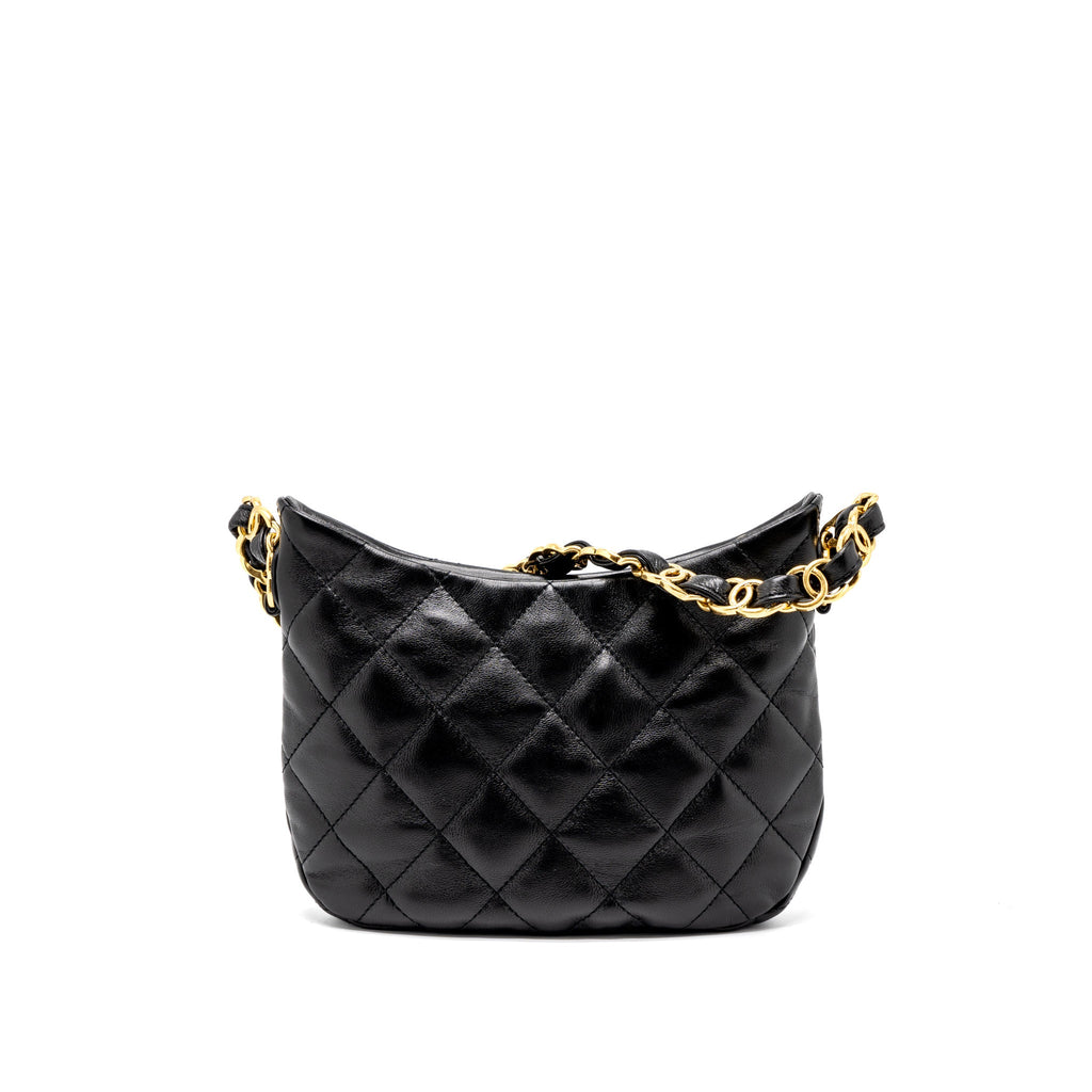 CHANEL 22K HOBO SHOULDER BAG LAMBSKIN BLACK GHW (MICROCHIP)