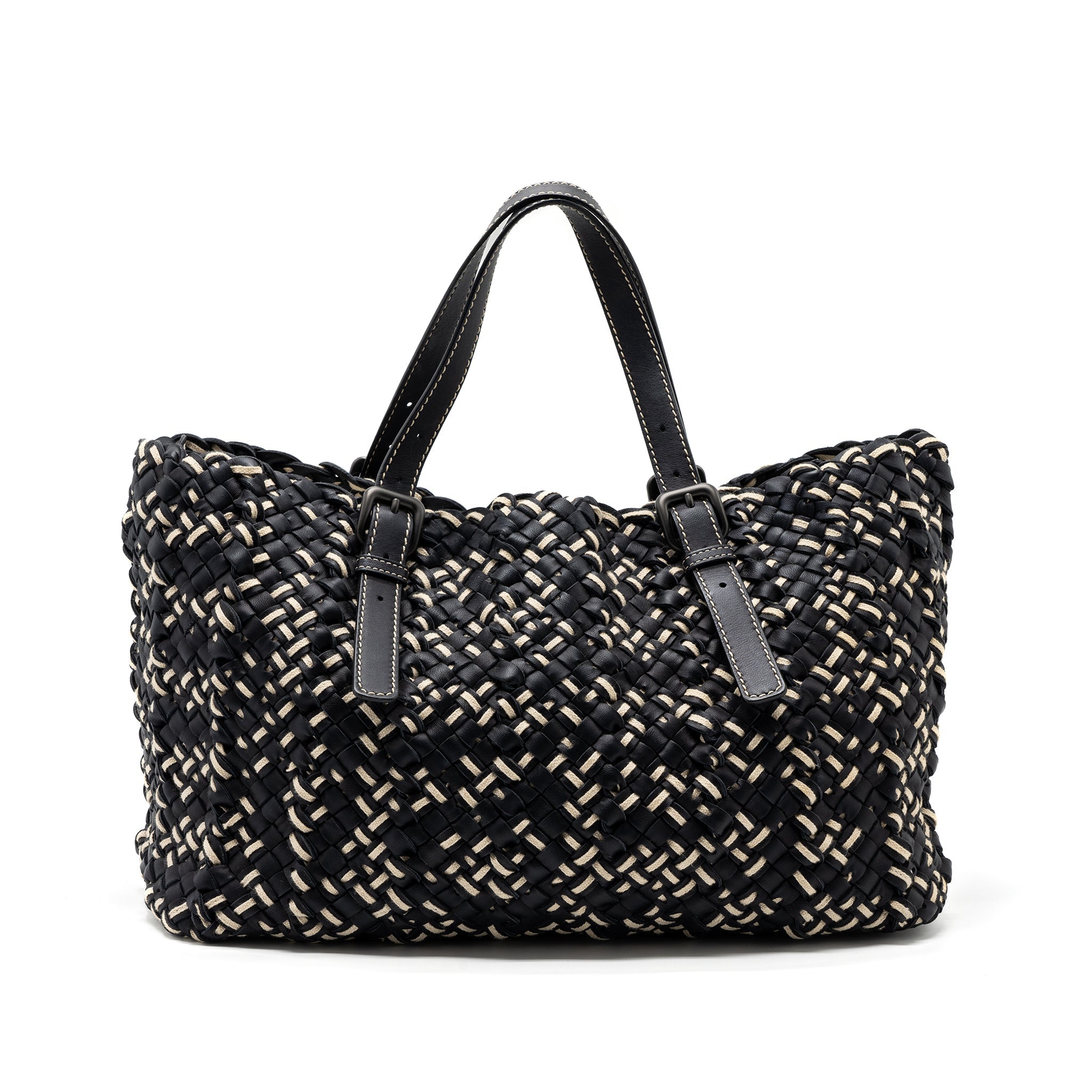 BOTTEGA VENETA TOTE BAG LEATHER DARK BLUE MULTICOLOUR BLACK HARDWARE