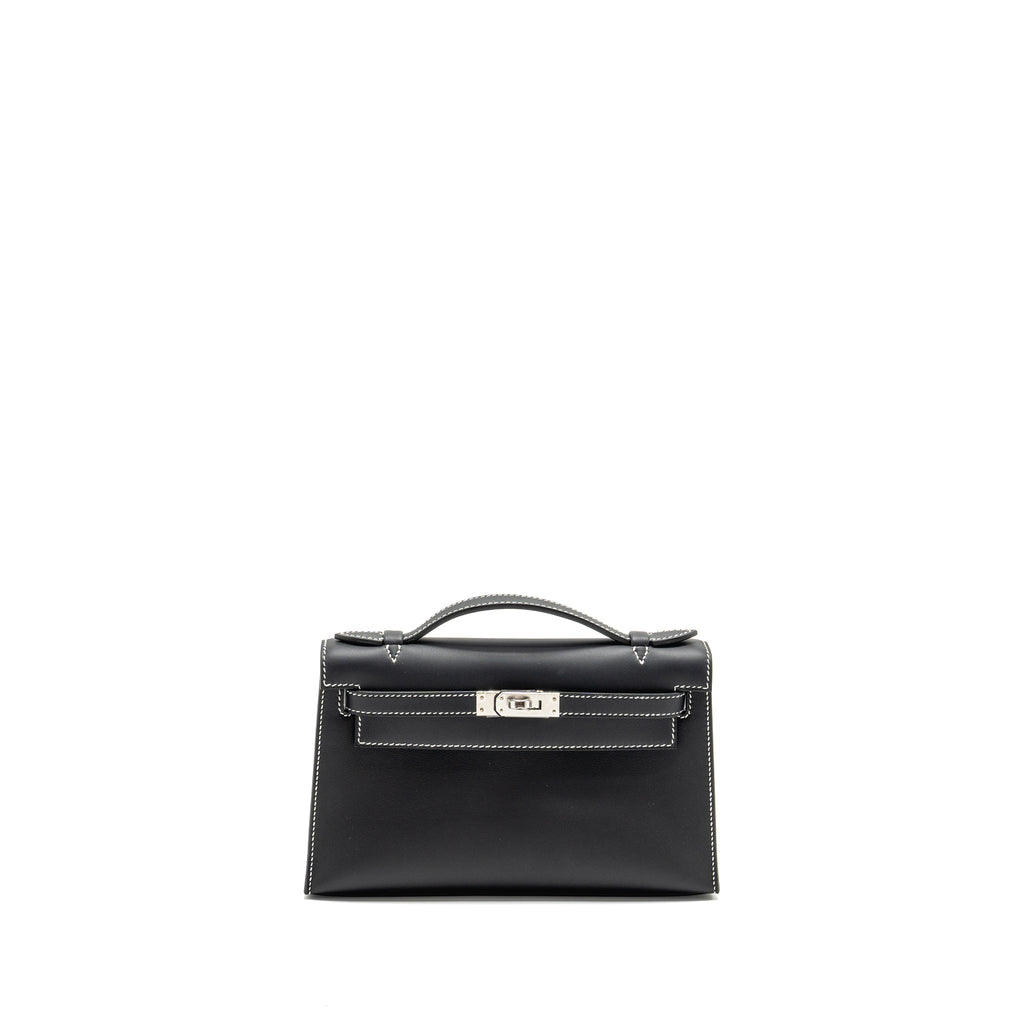 HERMES KELLY POCHETTE SPECIAL ORDER SWIFT BLACK/ GRIS PERLE SHW