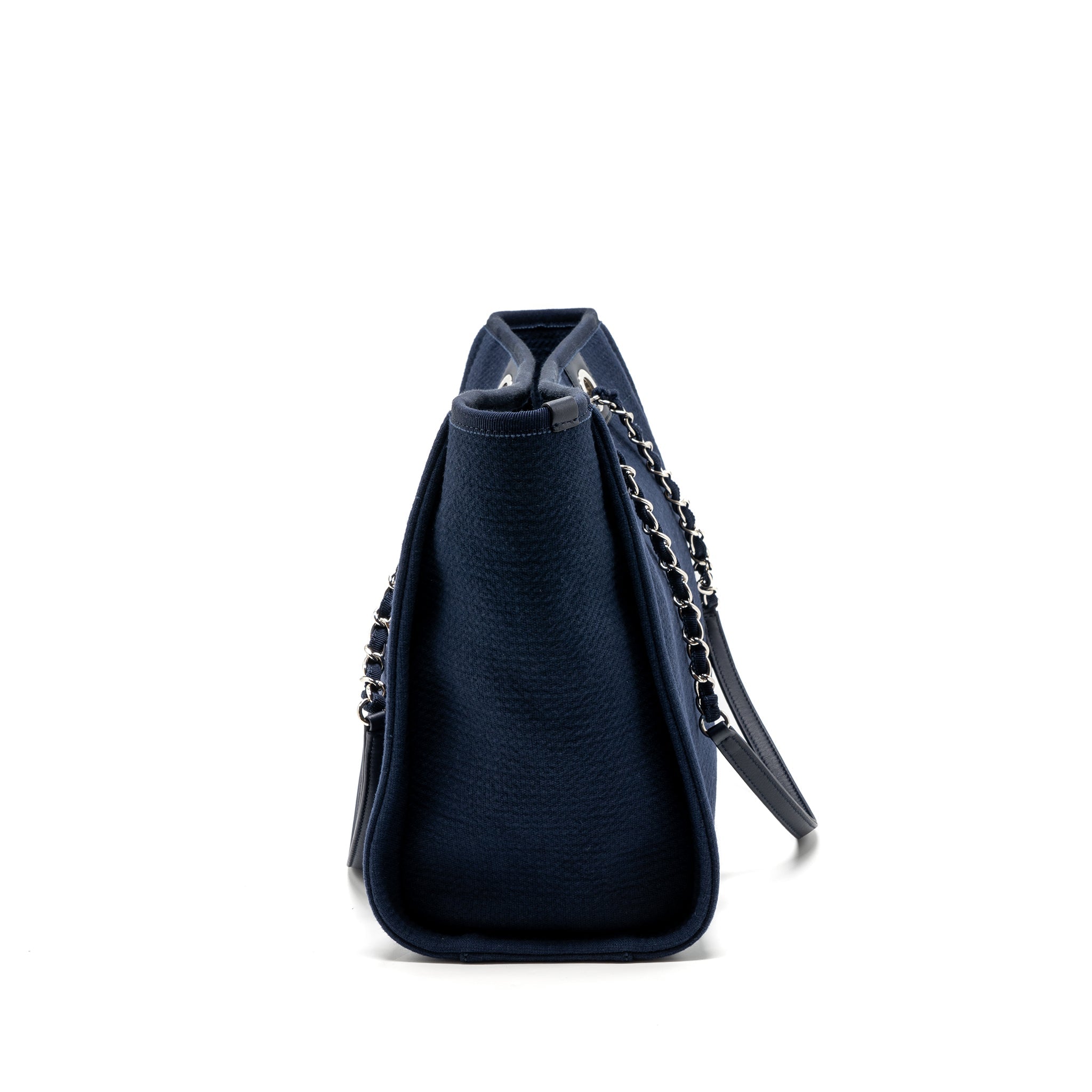 CHANEL DEAUVILLE TOTE BAG CANVAS NAVY SHW(MICROCHIP)