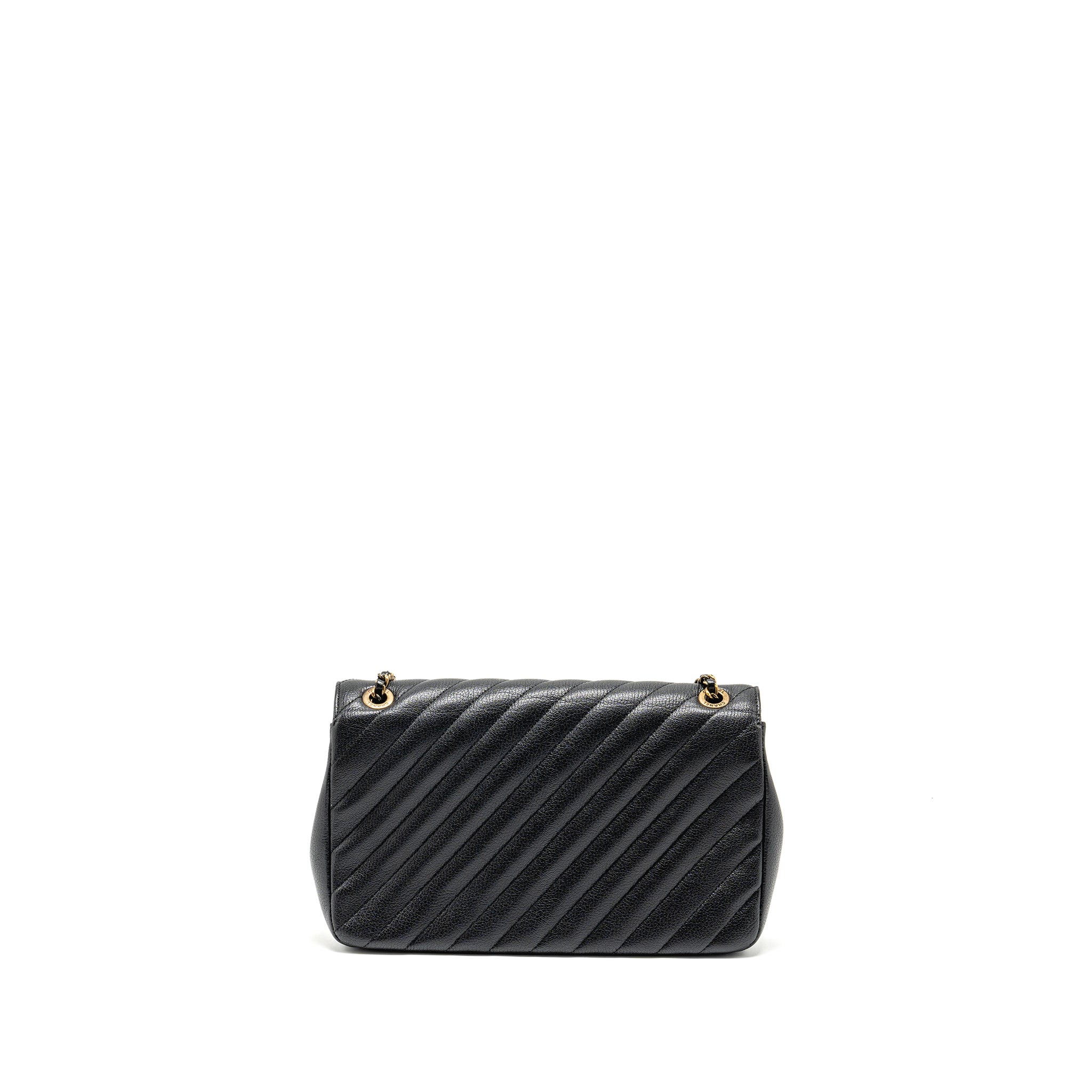 CHANEL SMALL DIAGNOAL FLAP BAG SHINY GOATSKIN BLACK GHW