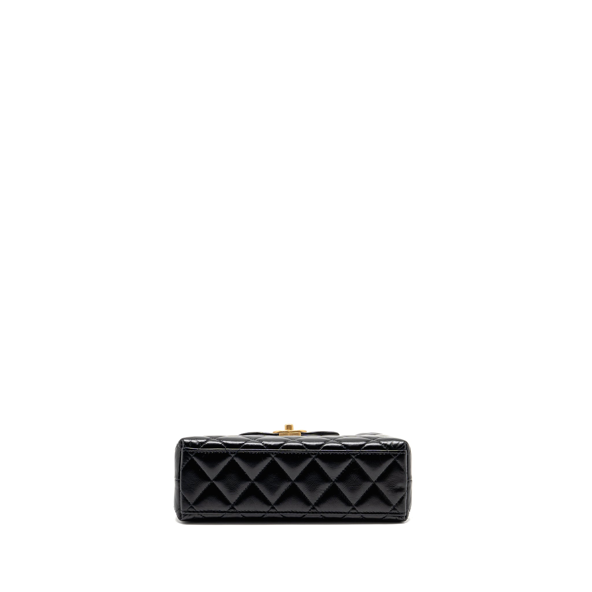 CHANEL MINI KELLY SHOPPING TOTE BAG CALFSKIN BLACK GHW (MICROCHIP)