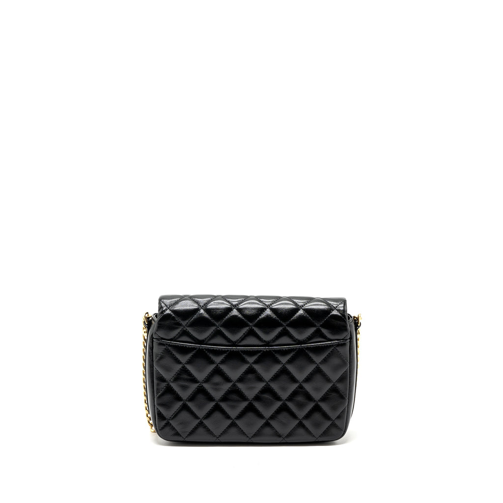 CHANEL GIANT CC LOGO FLAP BAG LAMBSKIN BLACK GHW(MICROCHIP)