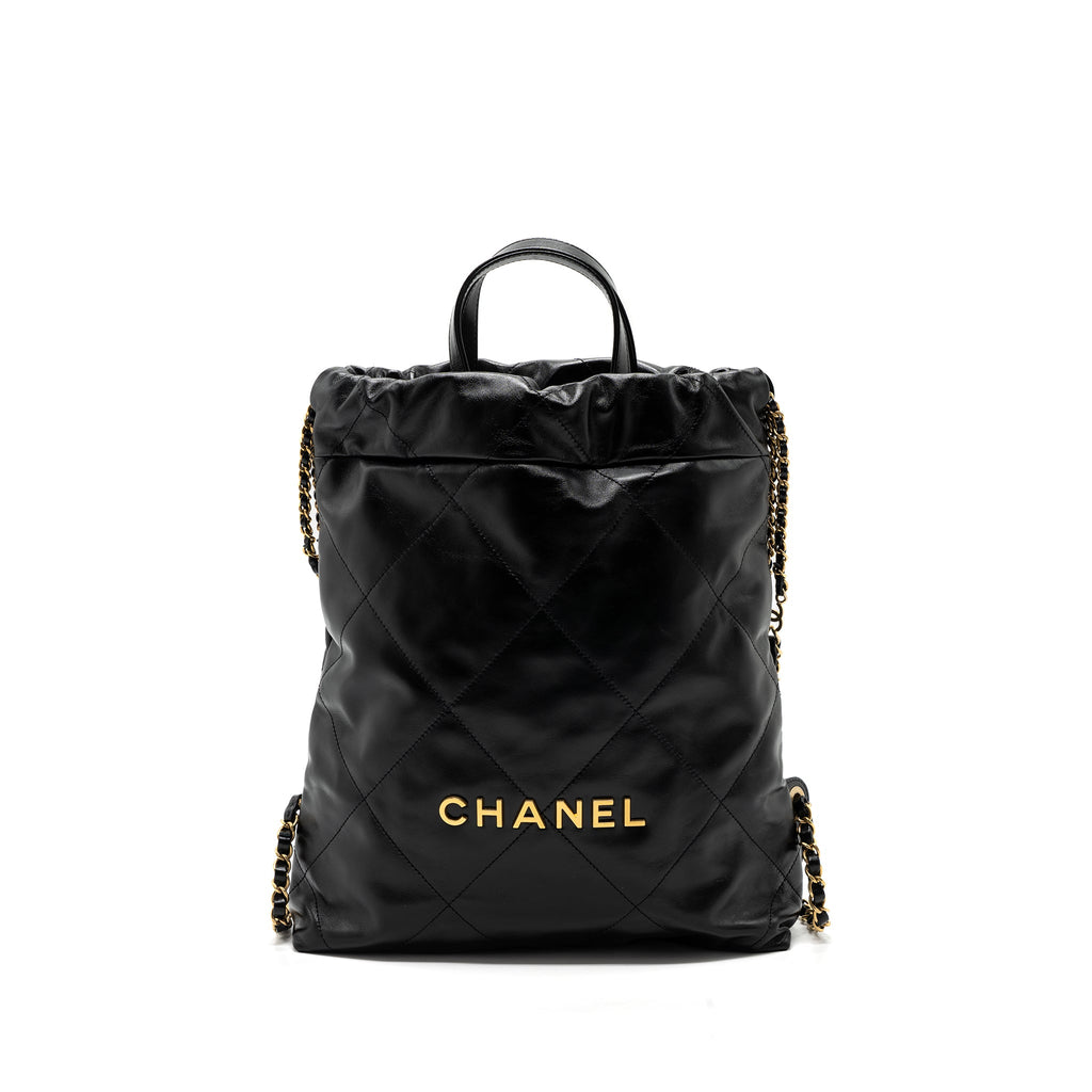 CHANEL 22 BACKPACK SHINY CALFSKIN BLACK GHW(MICROCHIP)