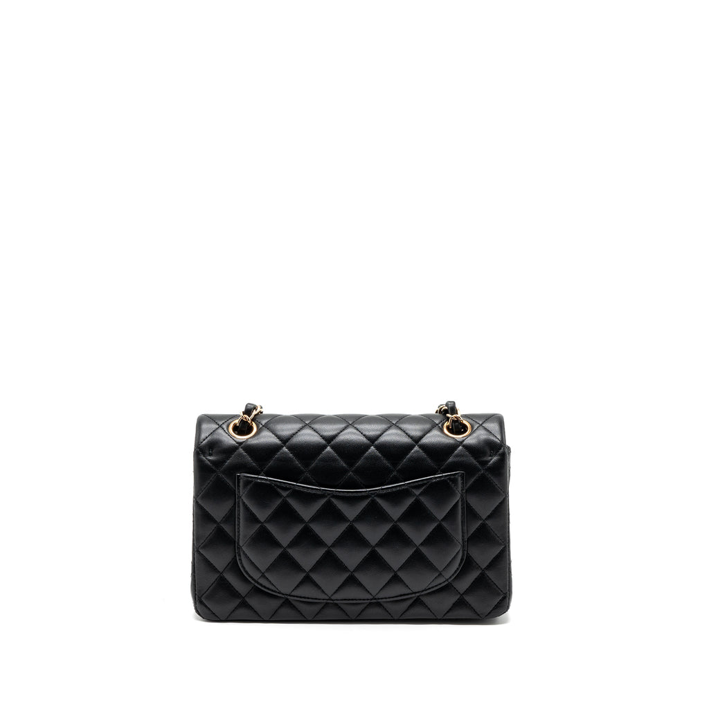 CHANEL SMALL CLASSIC DOUBLE FLAP BAG LAMBSKIN BLACK RGHW(MICROCHIP)