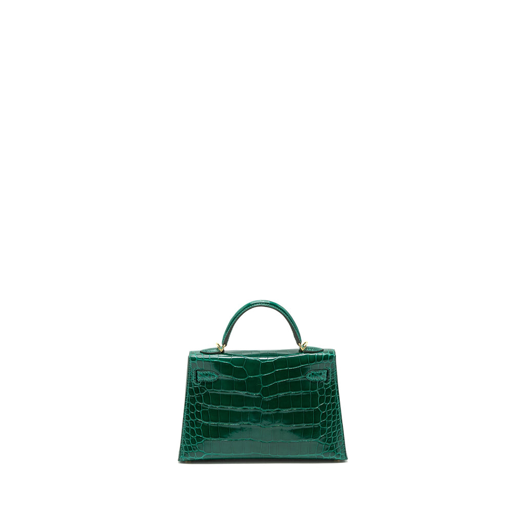 HERMES MINI KELLY II ALLIGATOR MISSISSIPPIENSIS LISSE 6Q VERT EMERAUDE GHW