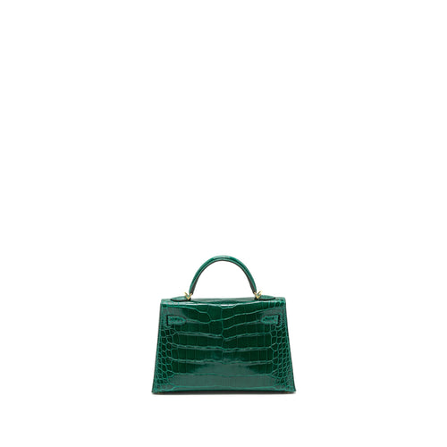 HERMES MINI KELLY II ALLIGATOR MISSISSIPPIENSIS LISSE 6Q VERT EMERAUDE GHW