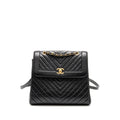 CHANEL CHEVRON FRAME QUILTED BACKPACK AGED CALFSKIN BLACK GHW