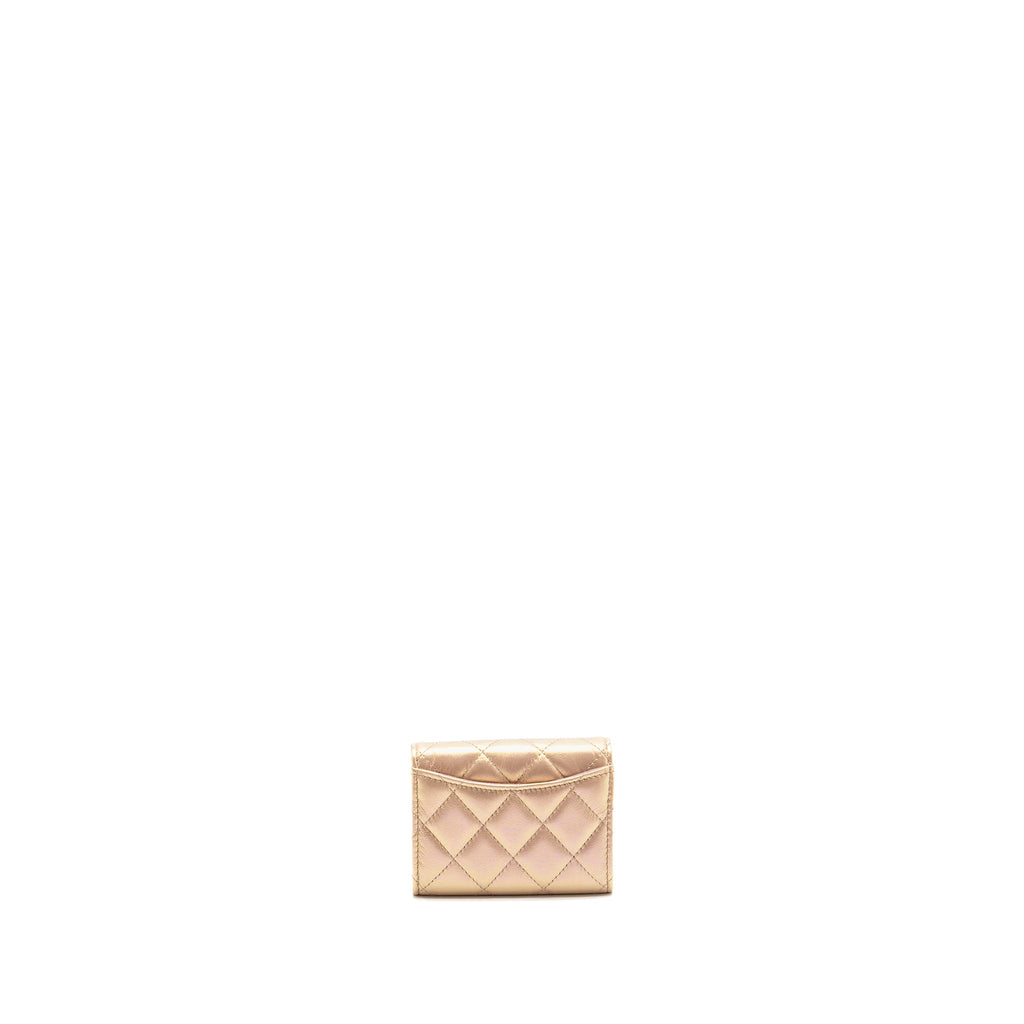 CHANEL QUILTED SMALL CLASSIC FLAP WALLET / CARD HOLDER CALFSKIN IRIDESCENT PINK SHW