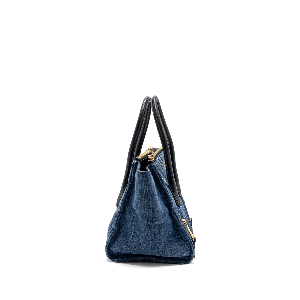 MIUMIU SMALL BIKER TOP HANDLE SATCHEL DENIM NAVY BLUE GHW