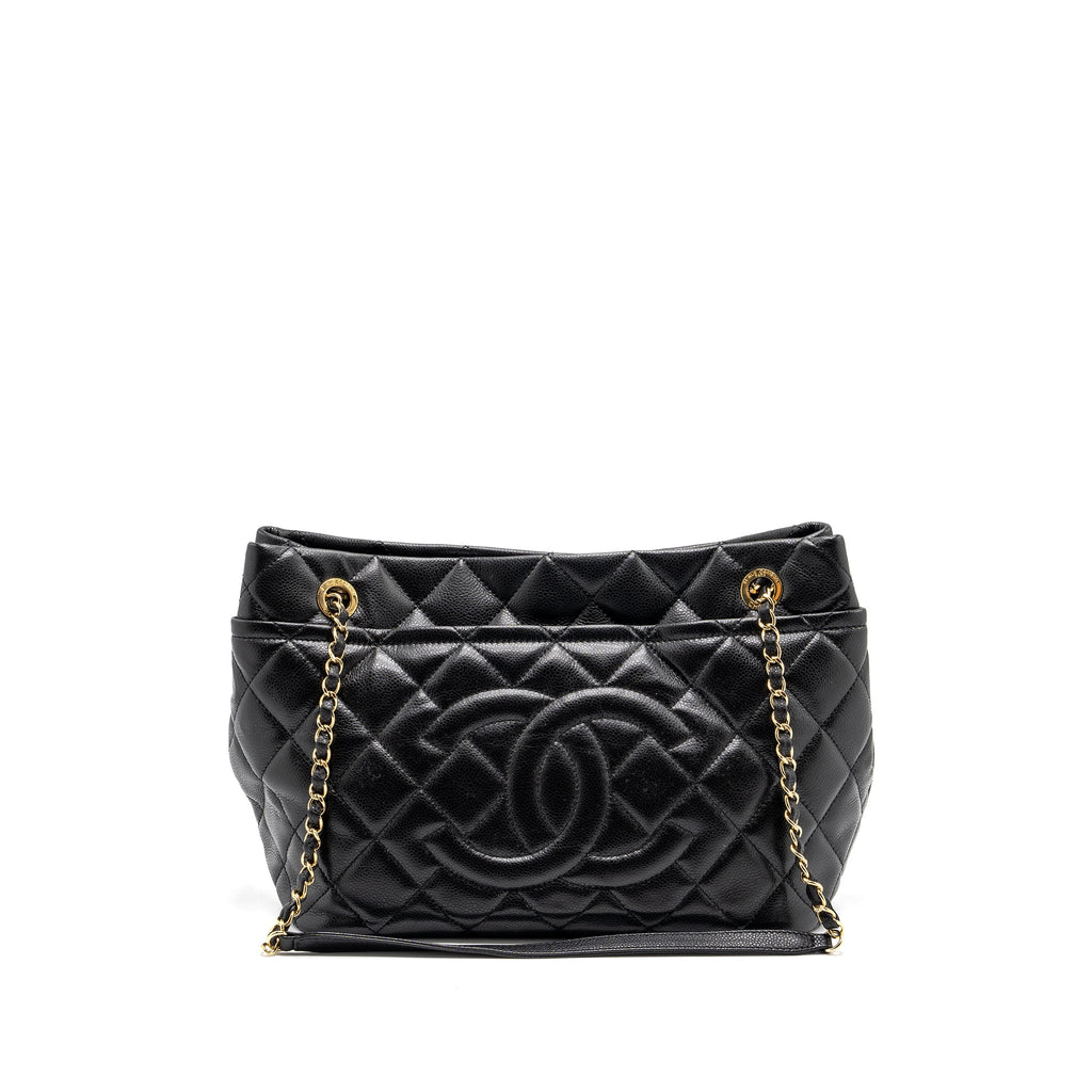 CHANEL QUILTED SHOULDER SHOPPING TOTE BAG CAVIAR BLACK GHW
